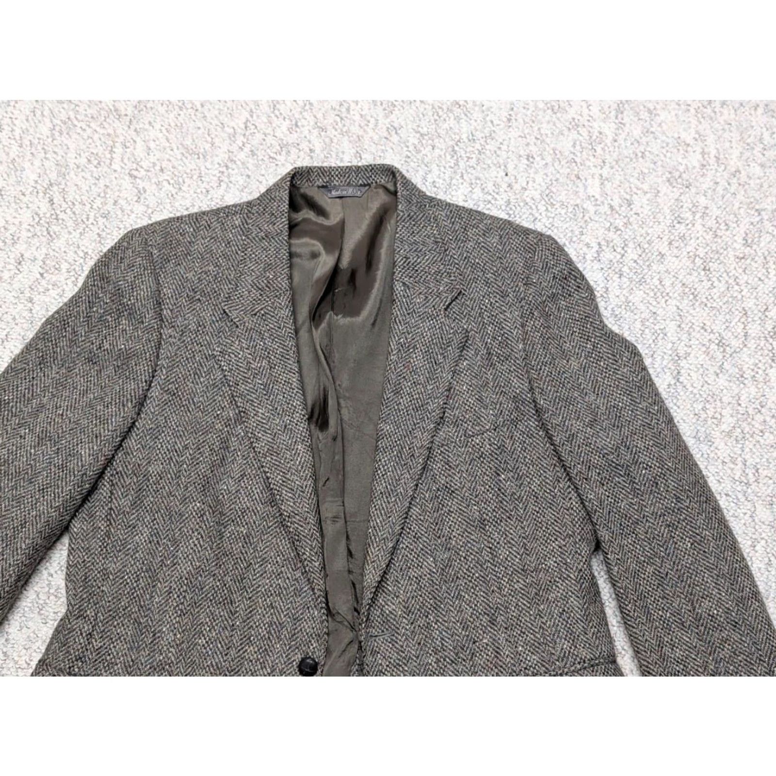 Levi's VINTAGE Levi's Tweed Blazer Mens 44L Gray Herringbone Wool Tweed Two-Button Notch Single-Vented Long Sportscoat US Made Size 44R - 4 Thumbnail