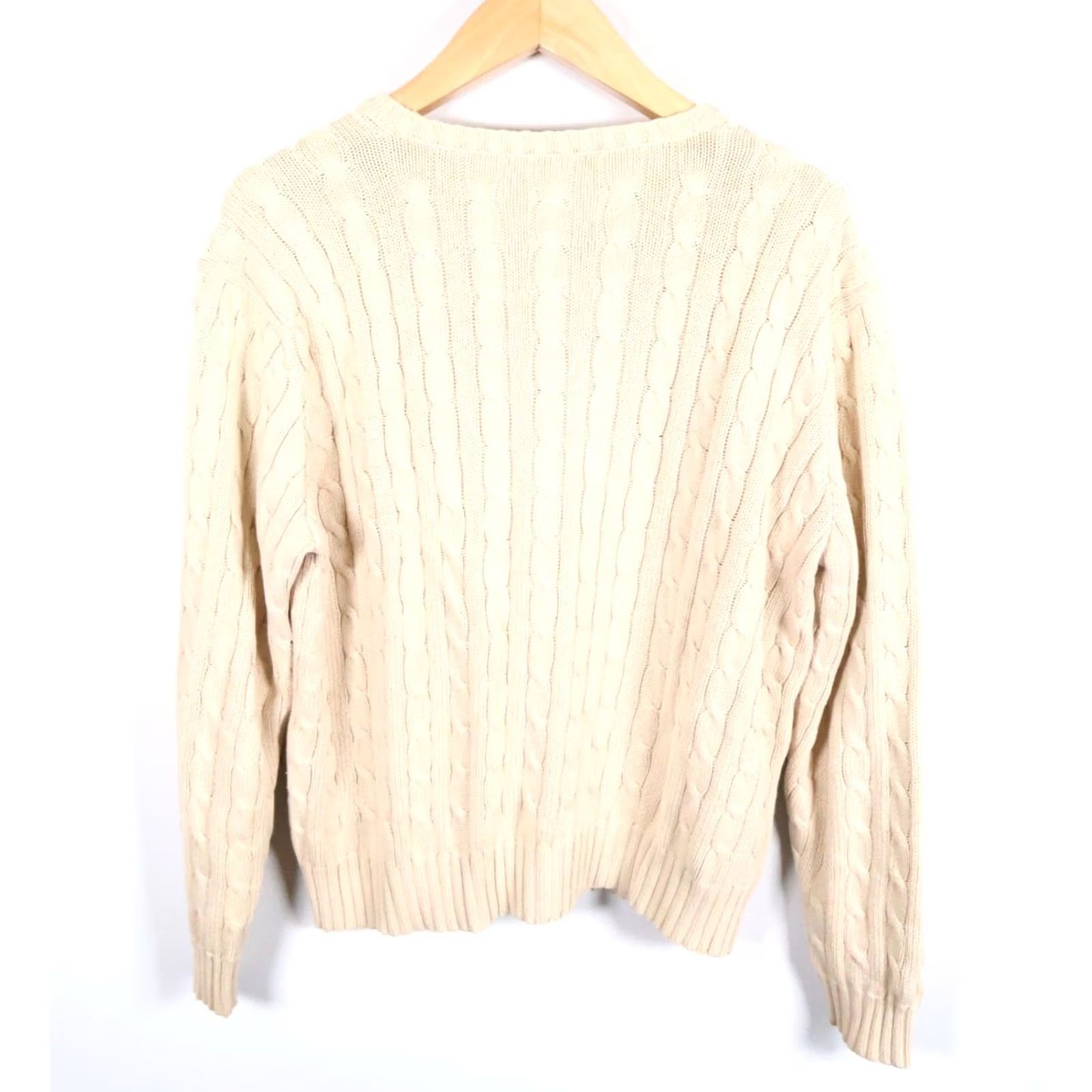 Polo Ralph Lauren VINTAGE Polo Ralph Lauren Sweater Shirt Mens XL Beige Cable Knit Cotton V-Neck Heavyweight Size US XL / EU 56 / 4 - 2 Thumbnail