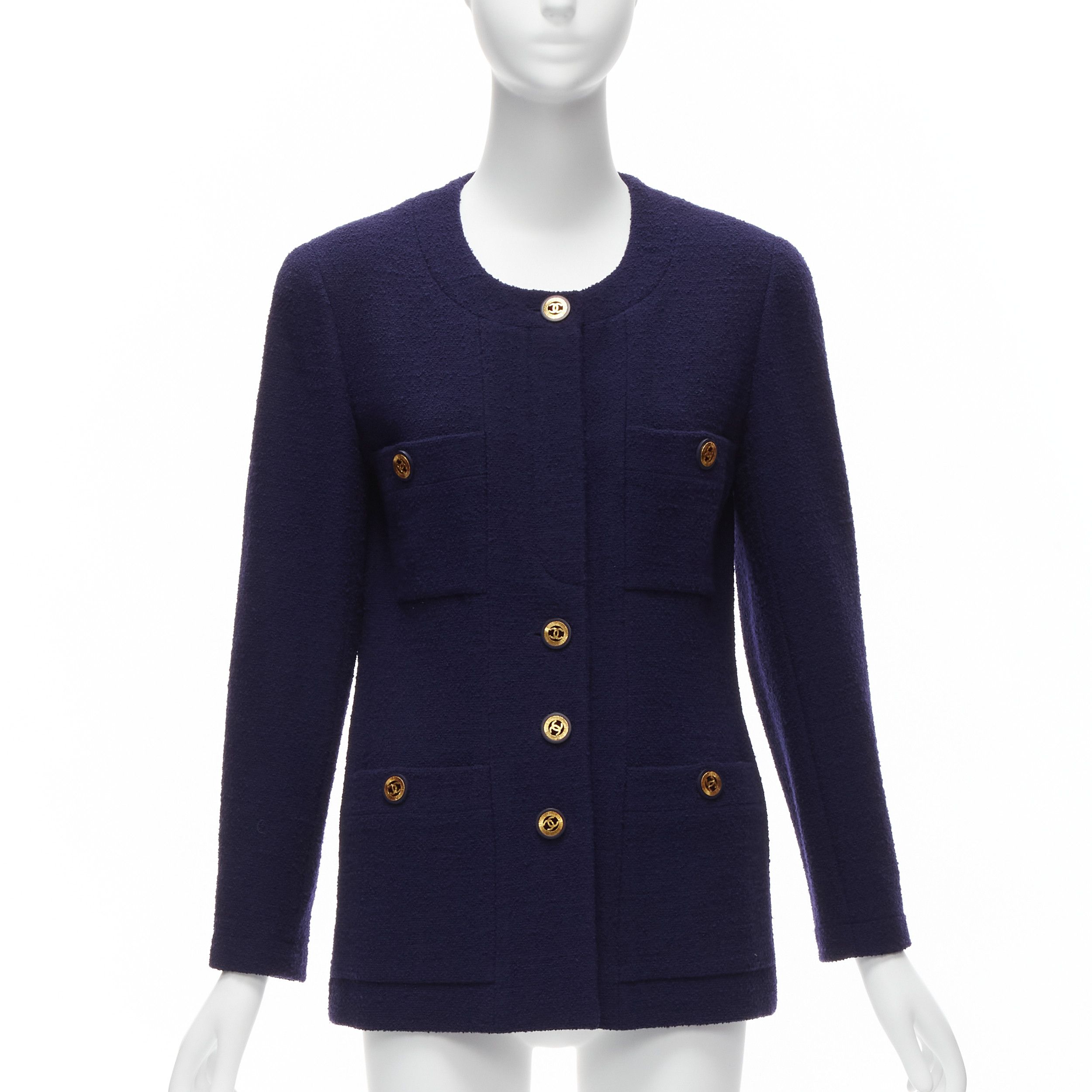 Chanel CHANEL Vintage navy blue tweed gold CC buttons 4 pocket jacket Size M / US 6-8 / IT 42-44 - 1 Thumbnail