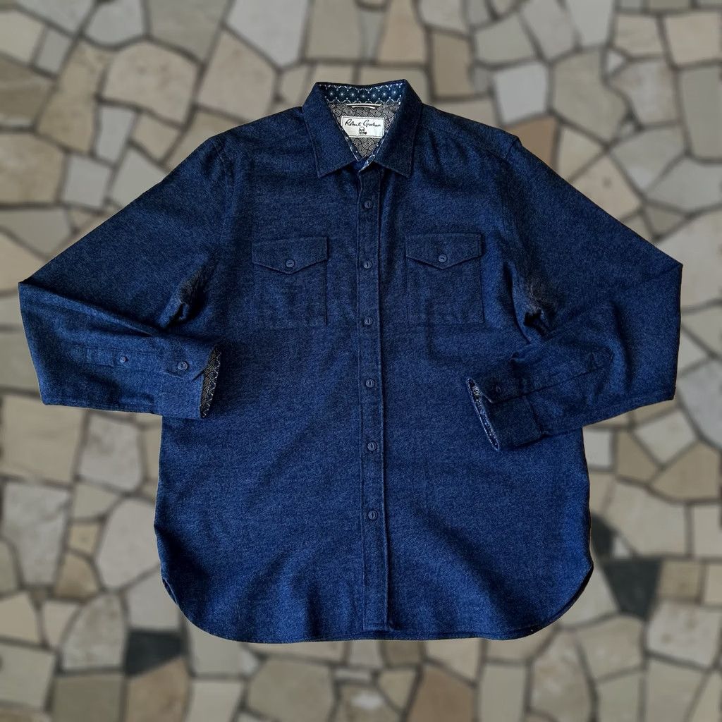 Robert Graham Robert Graham Blue Flannel Shirt Long Sleeve Button Up Men's XL Distressed Size US XL / EU 56 / 4 - 1 Thumbnail
