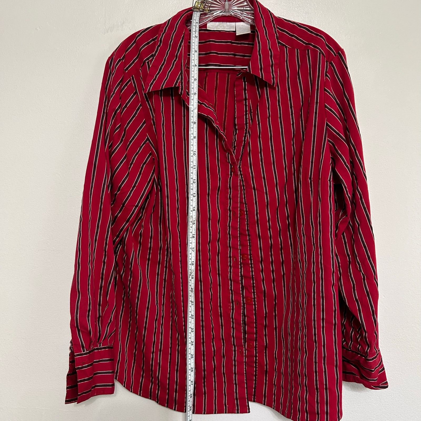 Worthington Worthington Red Black Stripe Button Down Blouse 1X Size XXL / US 16-18 / IT 52-54 - 3 Thumbnail