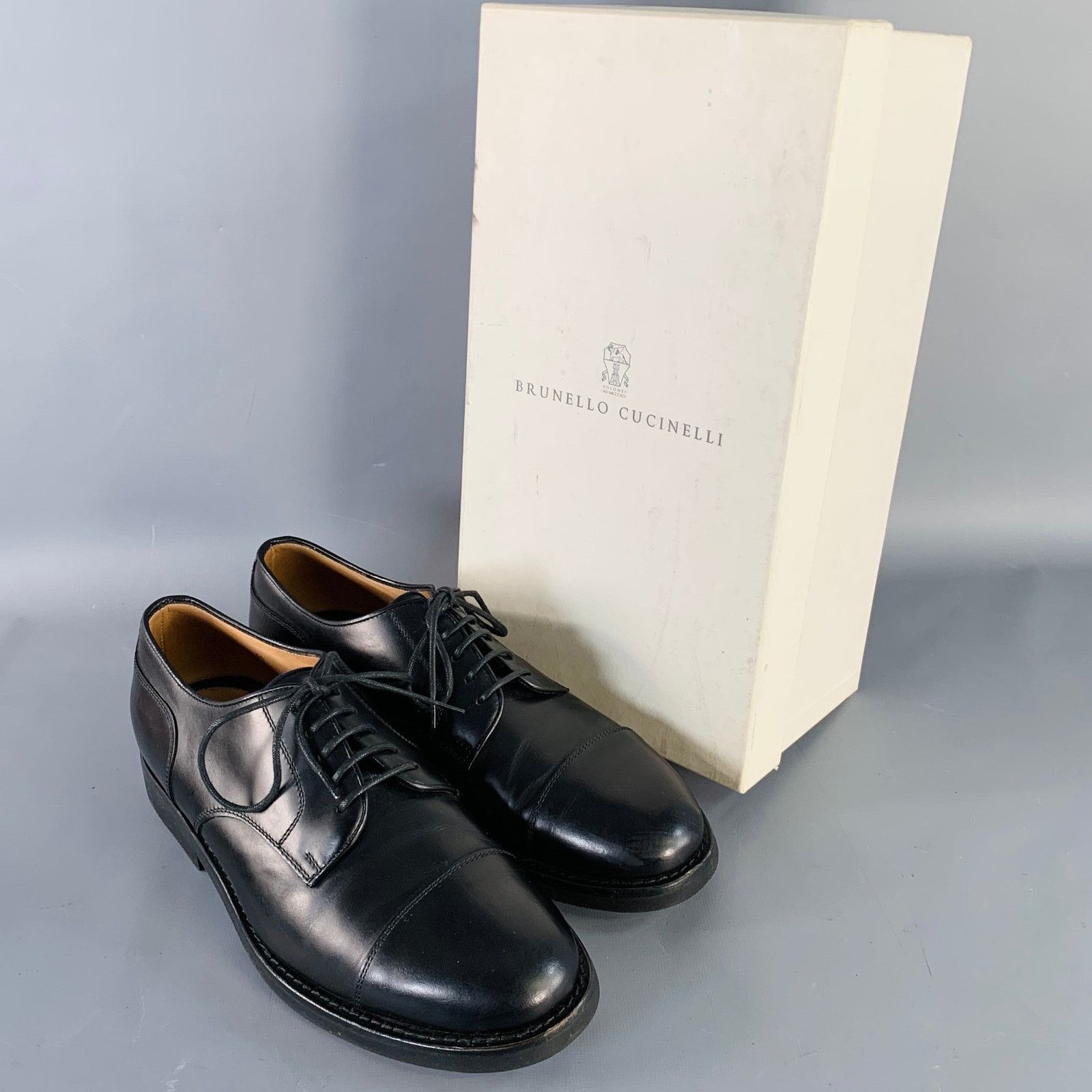 Brunello Cucinelli Size 8 Black Leather Cap Toe Derby Lace-Up Shoes Size US 8 / EU 41 - 9 Thumbnail