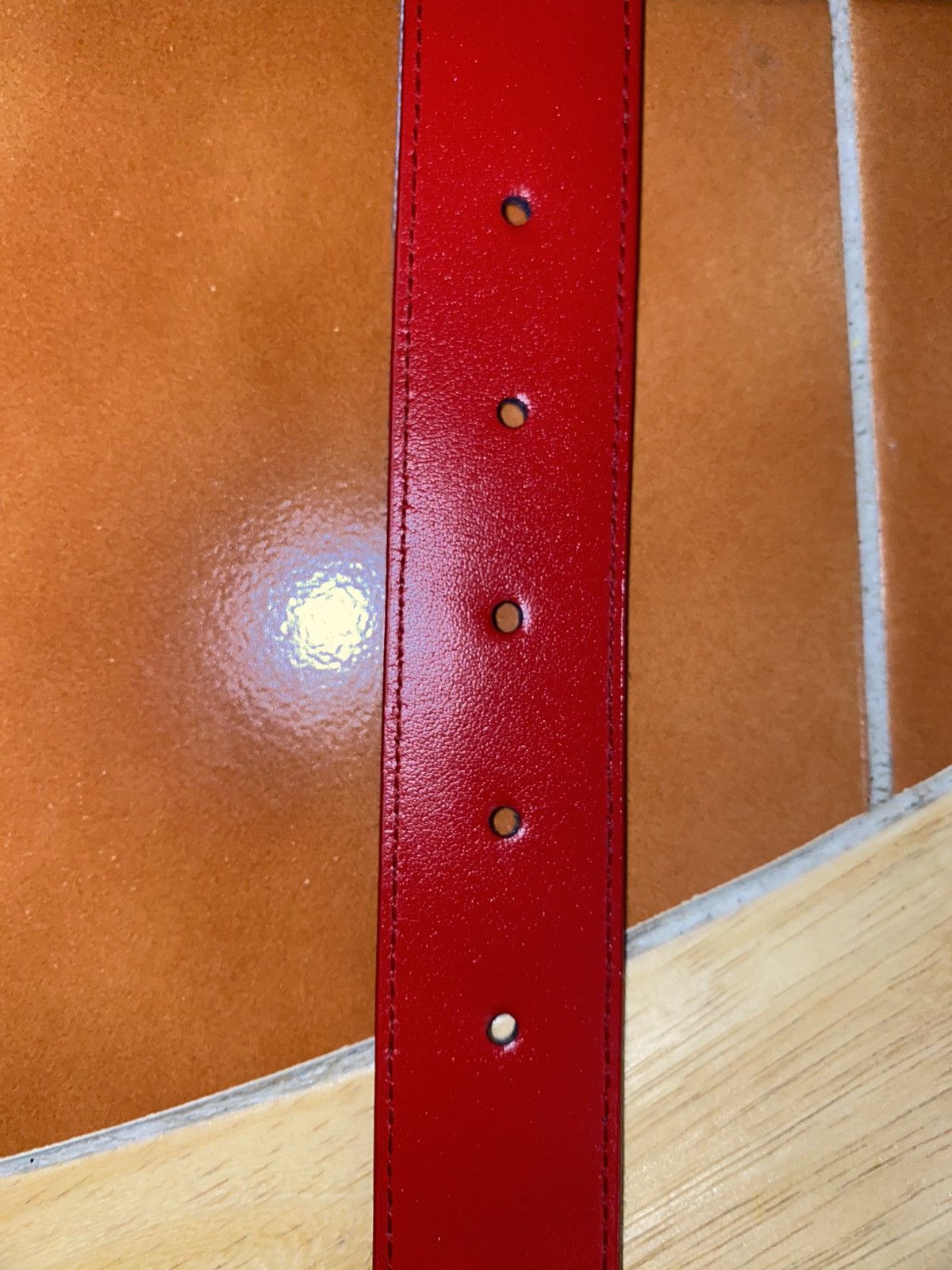 Louis Vuitton Unisex LOUIS VUITTON DENIM/RED BELT GOLD TONE HARDWARE, Size ONE SIZE - 16 Thumbnail