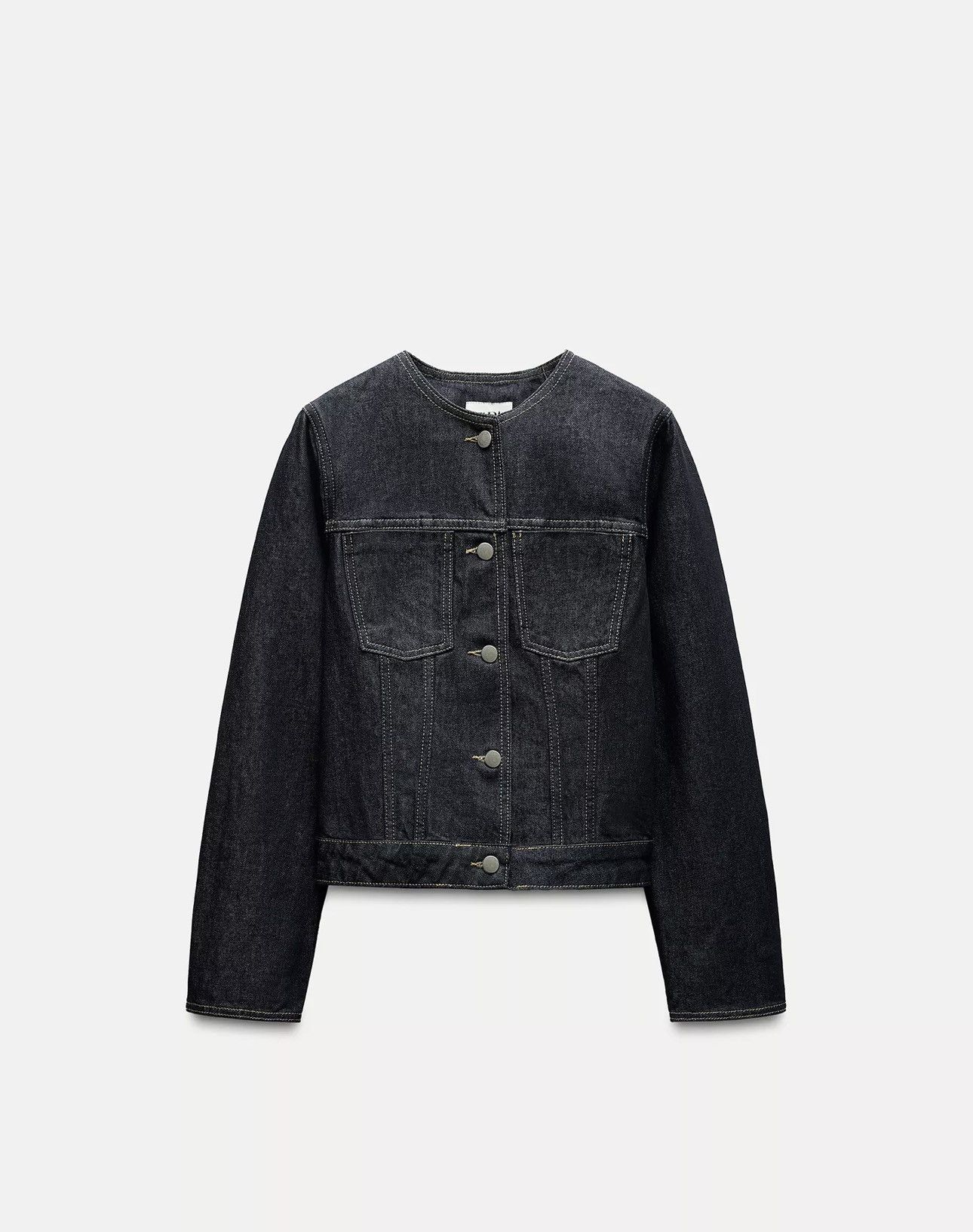 Zara ZARA collarless cropped denim jacket Size S / US 4 / IT 40 - 1 Thumbnail