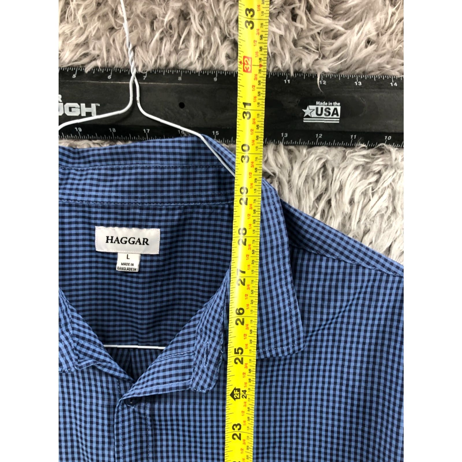 Haggar Haggar Shirt Mens L Blue Check Long Sleeve Button-Up Collar Spread Size US L / EU 52-54 / 3 - 5 Thumbnail