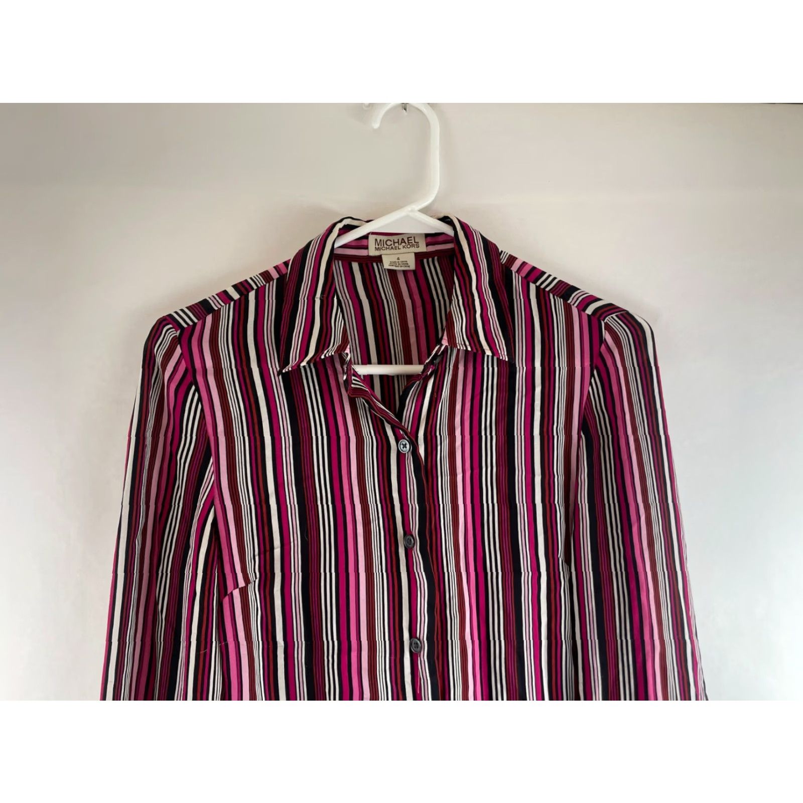 Michael Kors Michael Kors Shirt Women's Size 4 Button-Up Striped Pink Black White Sheer Multicolor Casual Womens Colorful 4 Size S / US 4 / IT 40 - 3 Thumbnail