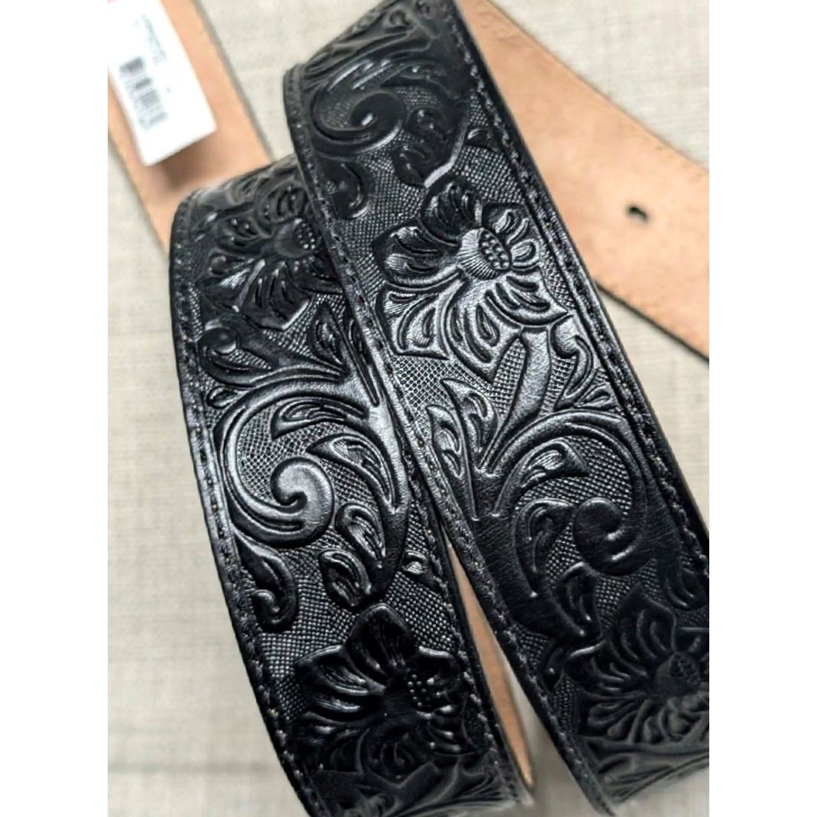 Vintage VINTAGE Justin belt Western Belt 1-1/2" black floral tooled cowhide leather Made in USA 44 Mens Size 44 - 4 Thumbnail