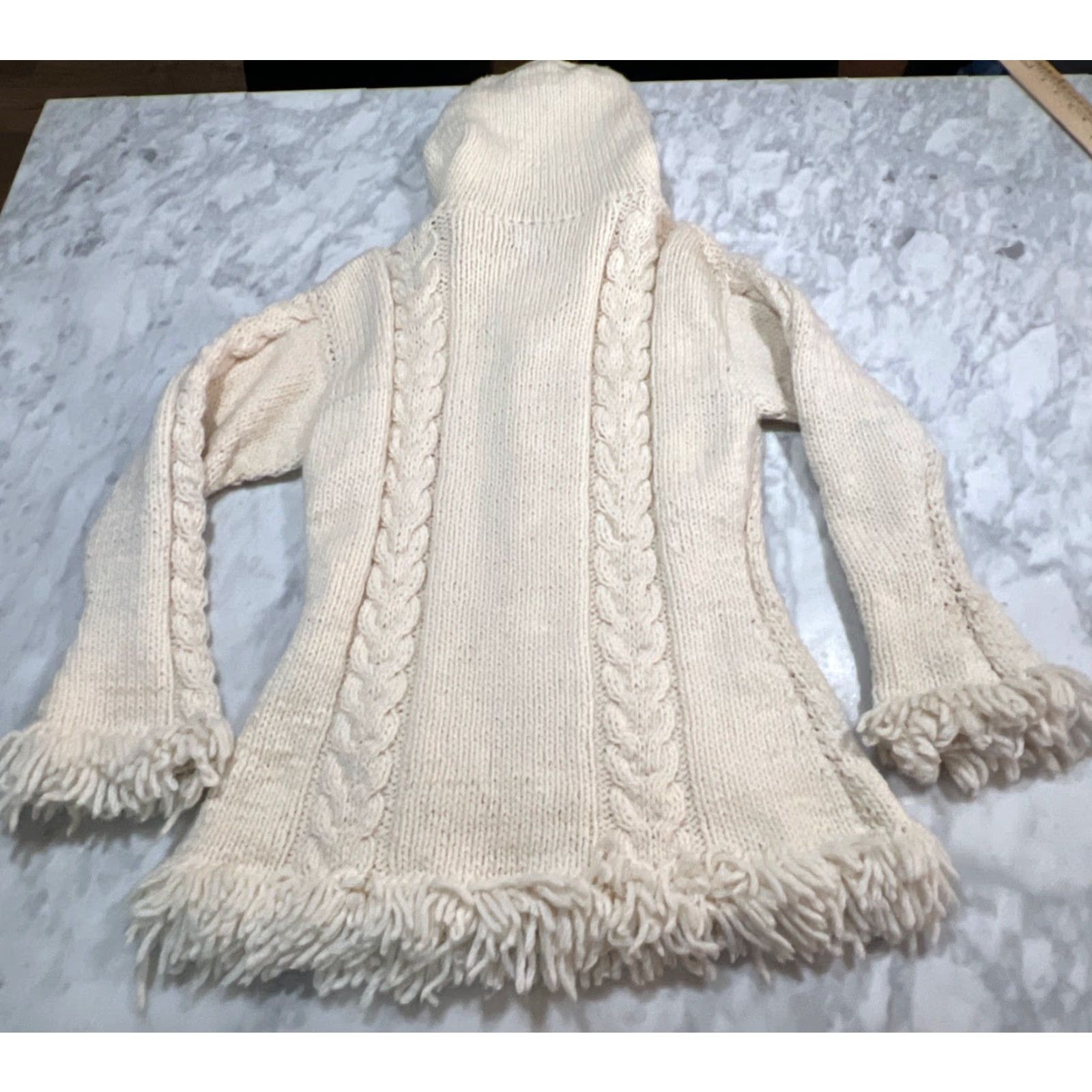 Native VINTAGE Native Knit Hood Full Zip Wool Sweater Women M Chunky Fisherman Fringe Size M / US 6-8 / IT 42-44 - 6 Thumbnail