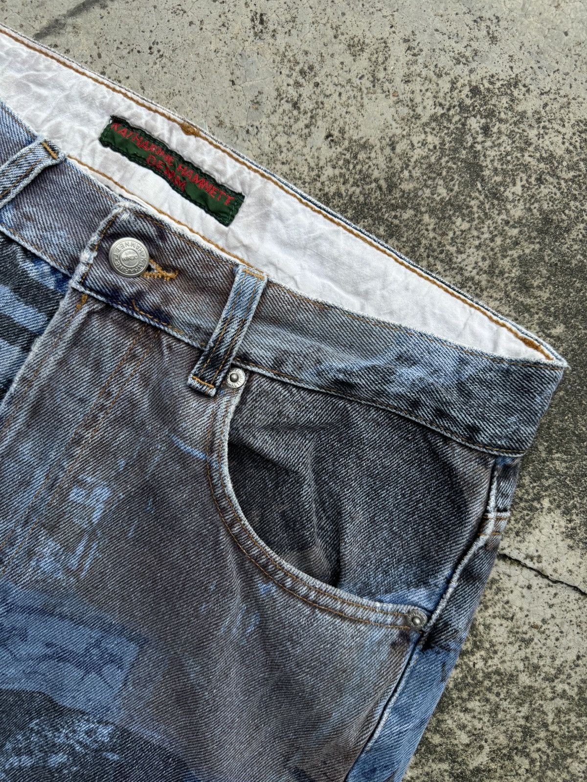 Katharine Hamnett London RARE Design🔥Vintage Katharine Hammett printed denim jeans Size US 31 - 6 Thumbnail