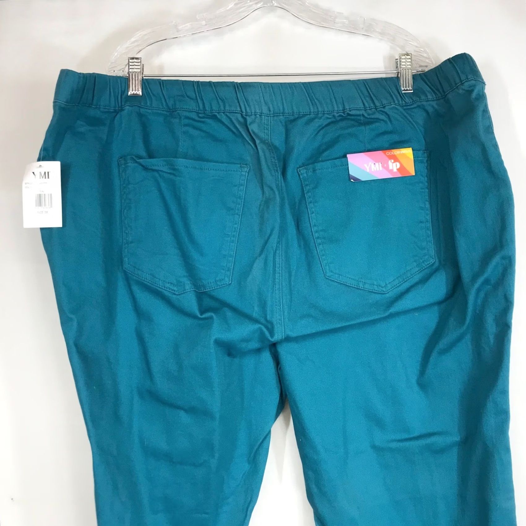 Vintage YMI Jeans USA Women's Teal Green Cargo Jogger Pants Sz 3X Frayed Hem Drawstring Size 40" / US 18 - 5 Thumbnail