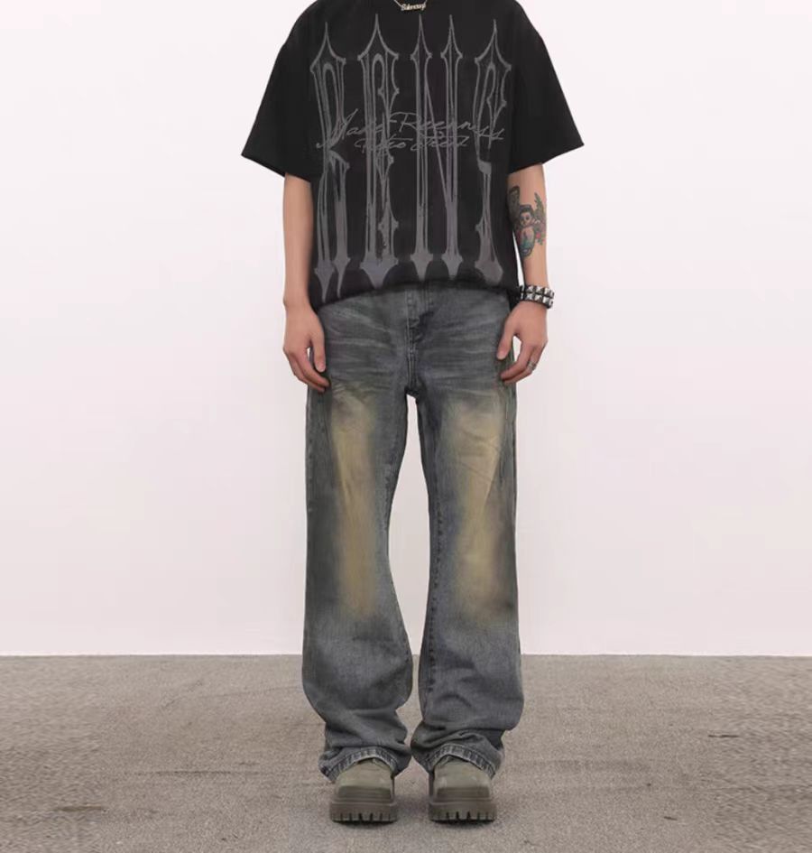 Japanese Brand × Jean Washed vintage wide leg baggy straight leg jeans Size US 33 - 3 Thumbnail