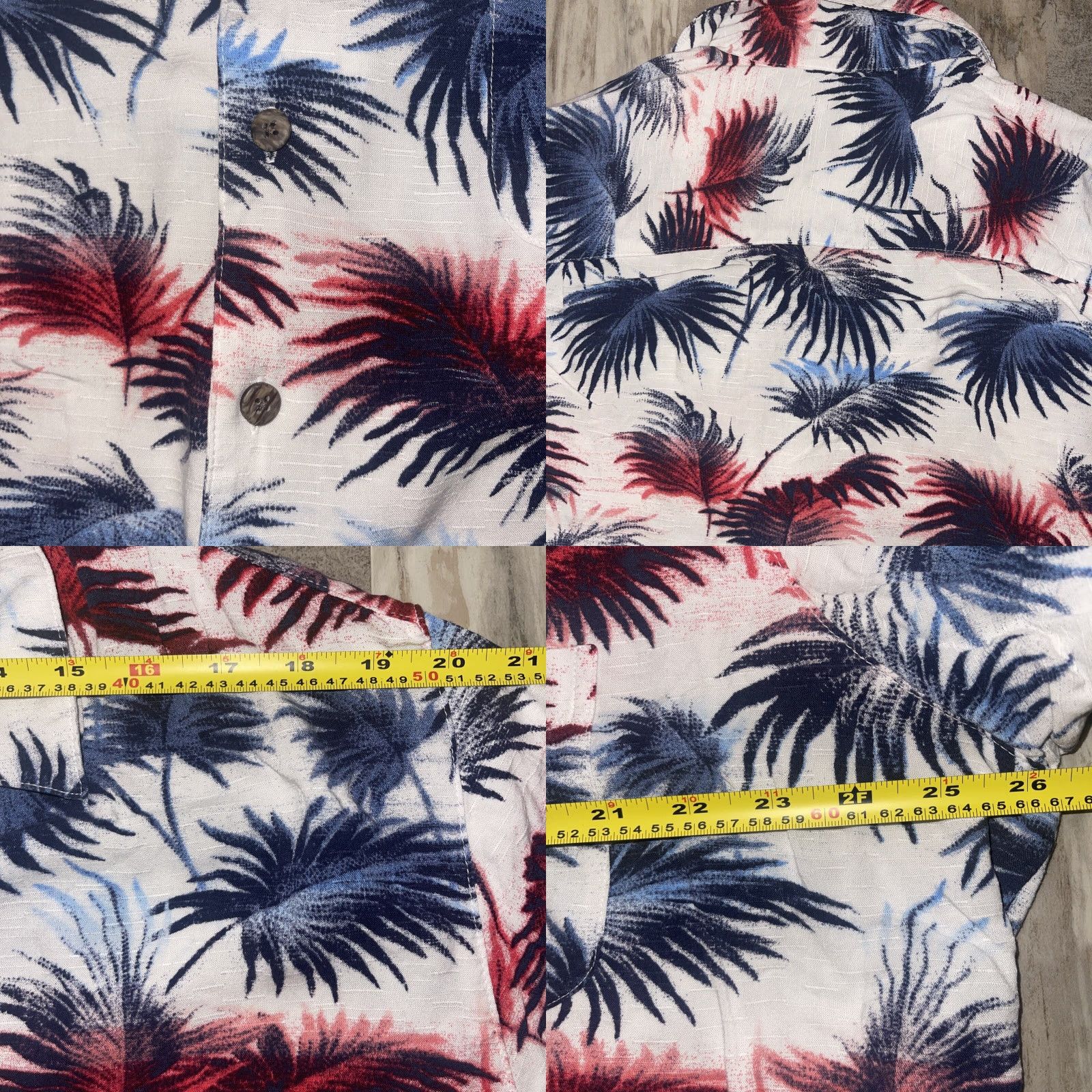 George George Hawaiian Shirt Button-Up Short Sleeve Palm Leaf 100% Rayon Island Floral White Blue Red XL Men’s Pocket Size US XL / EU 56 / 4 - 8 Thumbnail