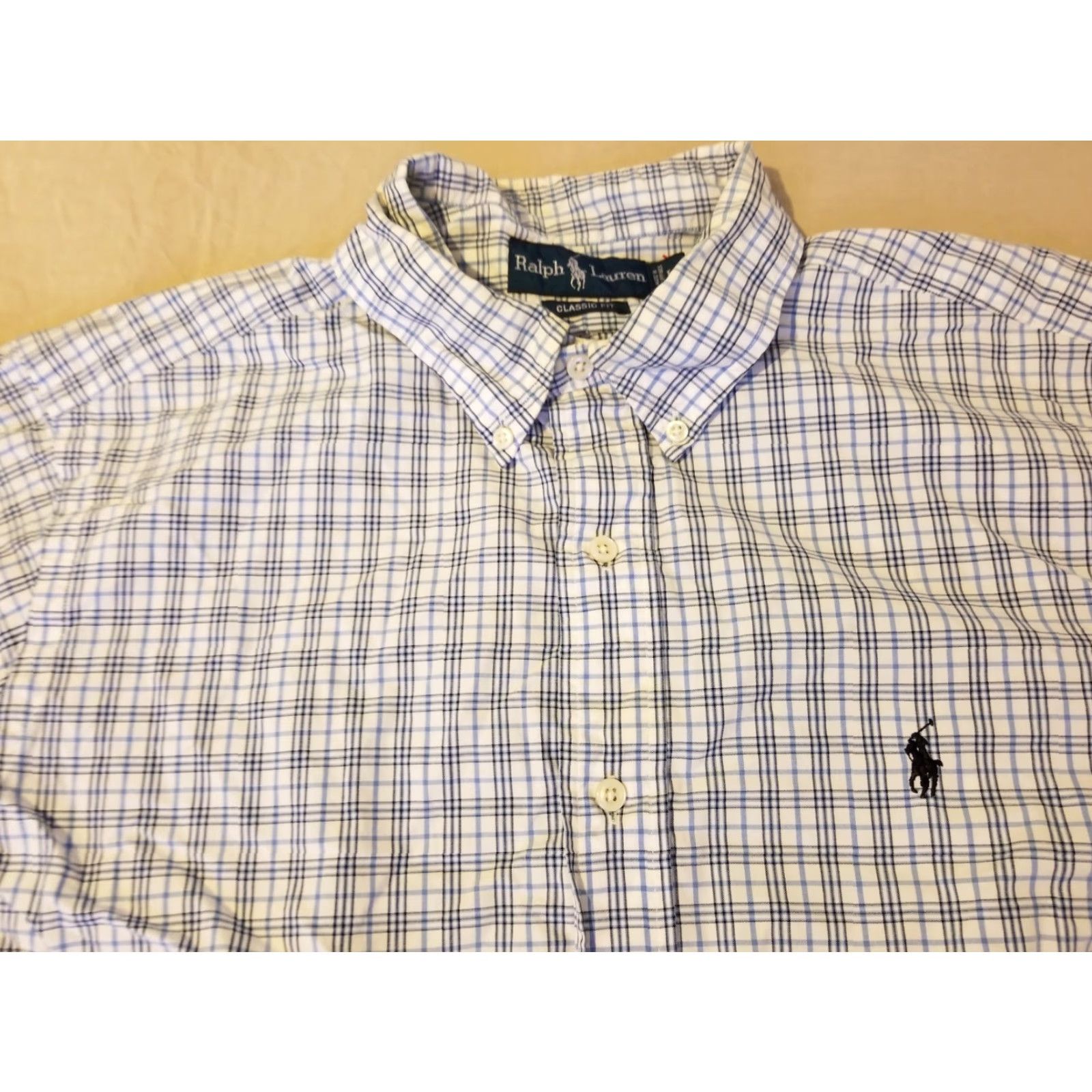 Polo Ralph Lauren Polo Ralph Lauren Dress Shirt L Mens Button-Down Cotton Blue White Button Long Sleeve Classic Size 42R - 7 Thumbnail