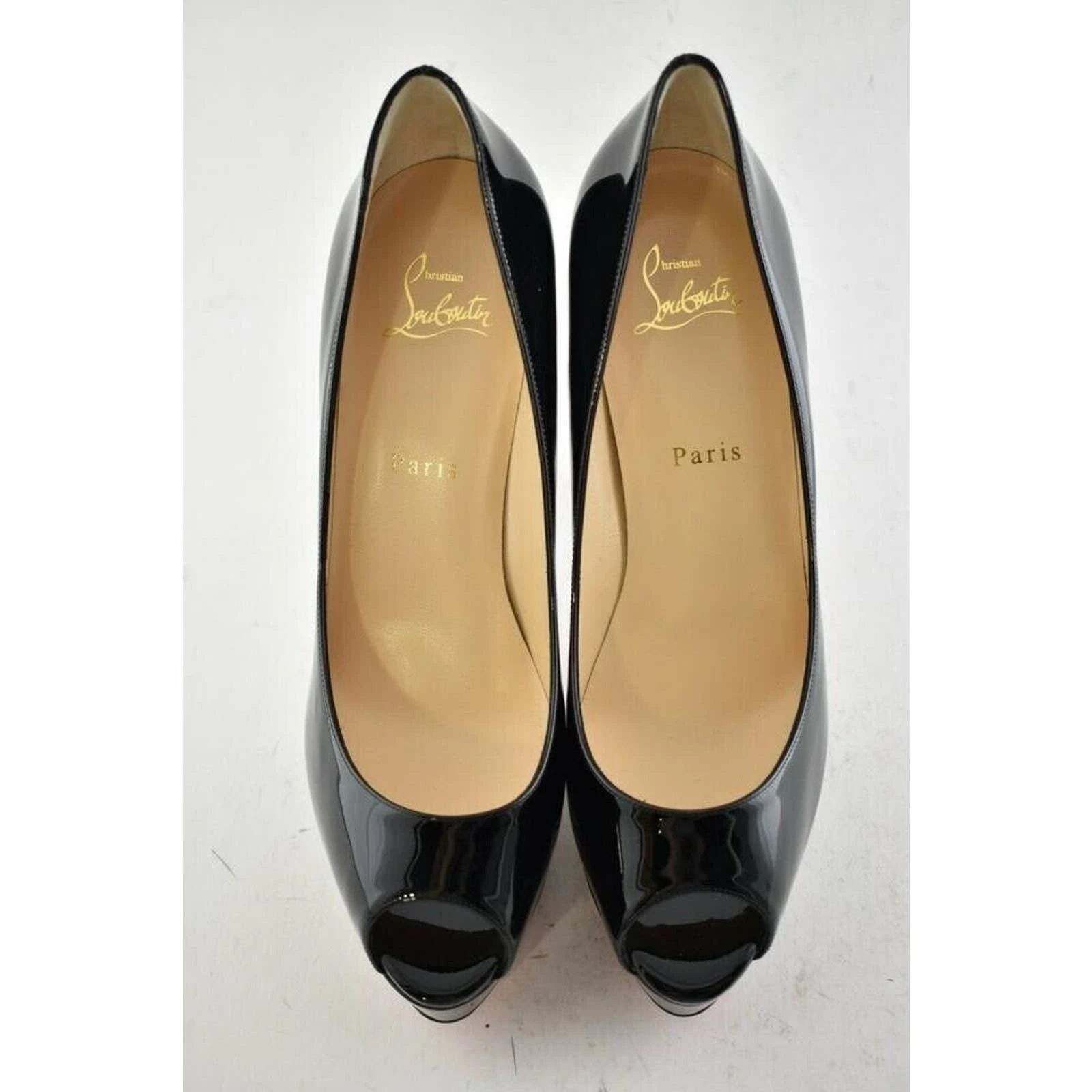 Christian Louboutin Fetish Peep 130 Black Patent Platform Sandal Heel Pump 40 Size US 10 / IT 40 - 6 Thumbnail