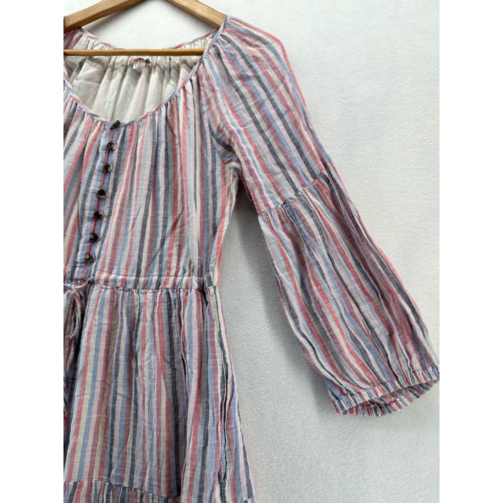 Sundry Sundry Striped Dress Long Sleeve Fit & Flare Cotton Womens Size 1 Knee Length Multicolor Casual Womens Size XS / US 0-2 / IT 36-38 - 3 Thumbnail