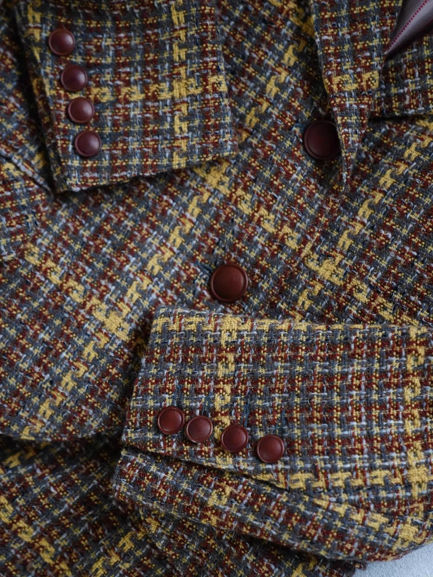 Hermes Vtg Wool Tweed Suede Check Blazer & Skirt Set FR36 Size XS / US 0-2 / IT 36-38 - 7 Thumbnail