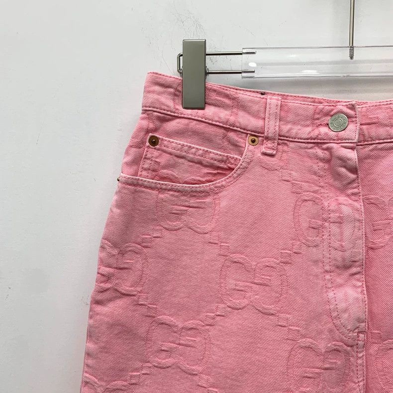 Gucci Gucci Pink logo jacquad full-print cotton casual denim sho Size 28" / US 6 / IT 42 - 3 Thumbnail