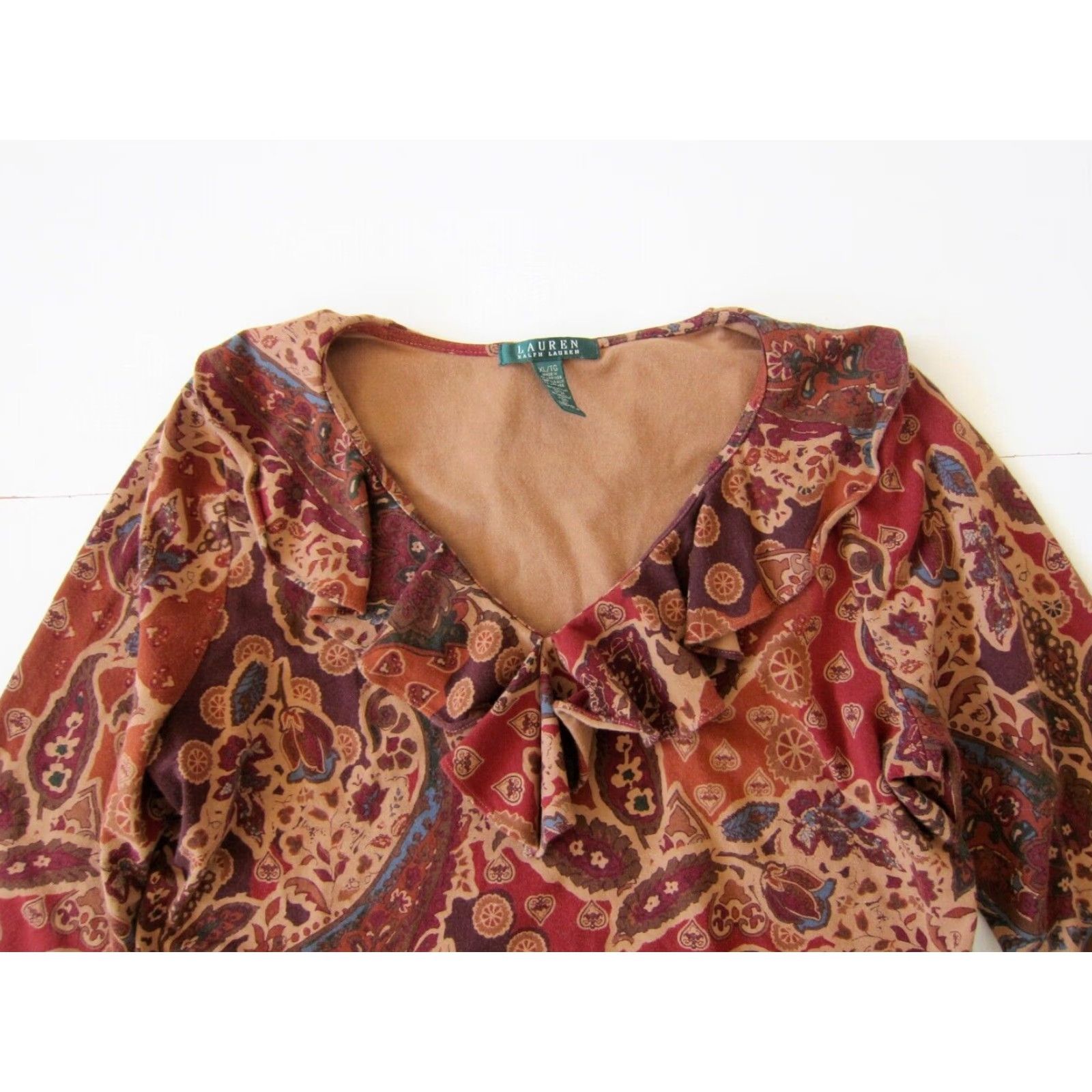 Ralph Lauren VINTAGE Ralph Lauren Red Floral Cotton Stretch Ruffle Neck 3/4 Sleeve Blouse XL Size XL / US 12-14 / IT 48-50 - 3 Thumbnail