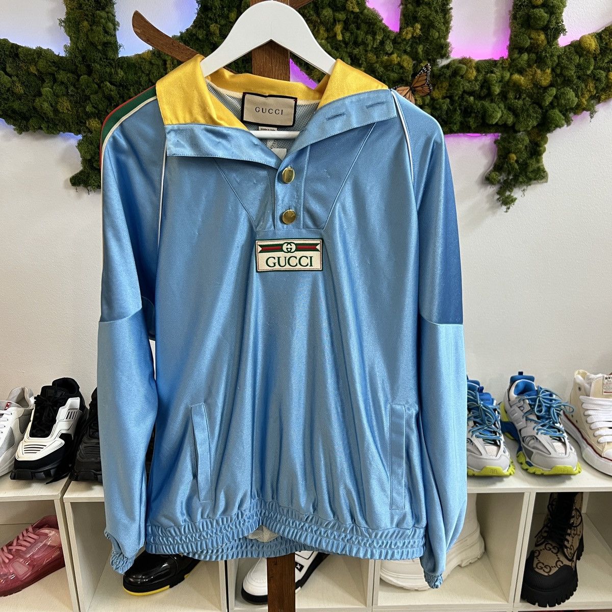 Gucci Shiny Jersey Web Blue Pullover
