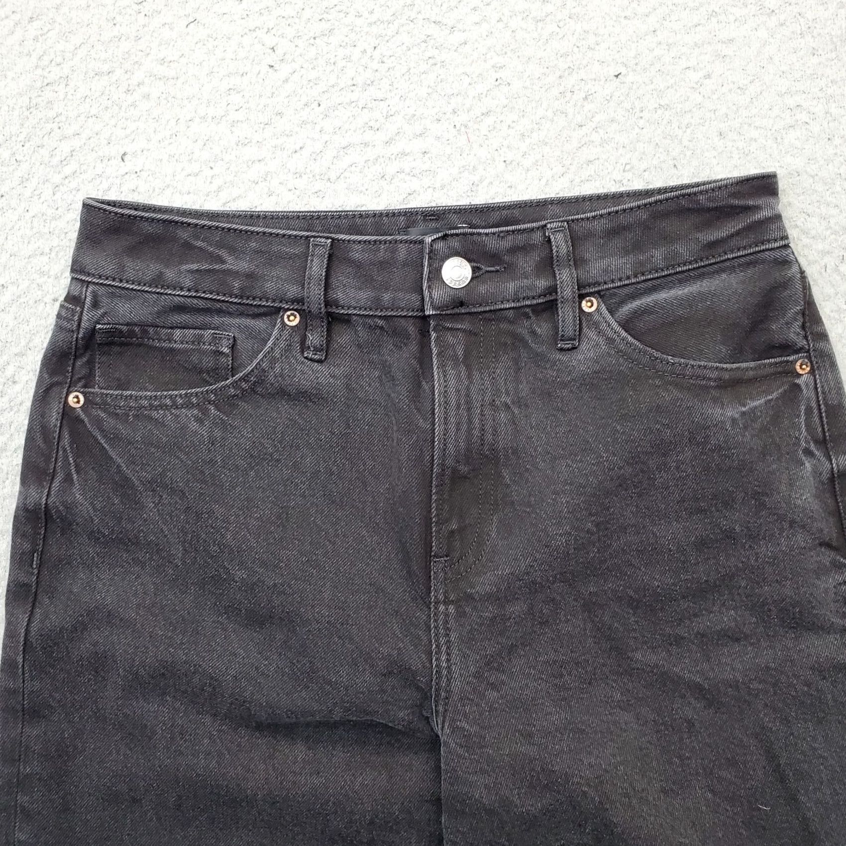 Express Express Jeans Womens 6R Black Denim Stretch High Rise Distressed Wide Leg Size 28" / US 6 / IT 42 - 7 Thumbnail