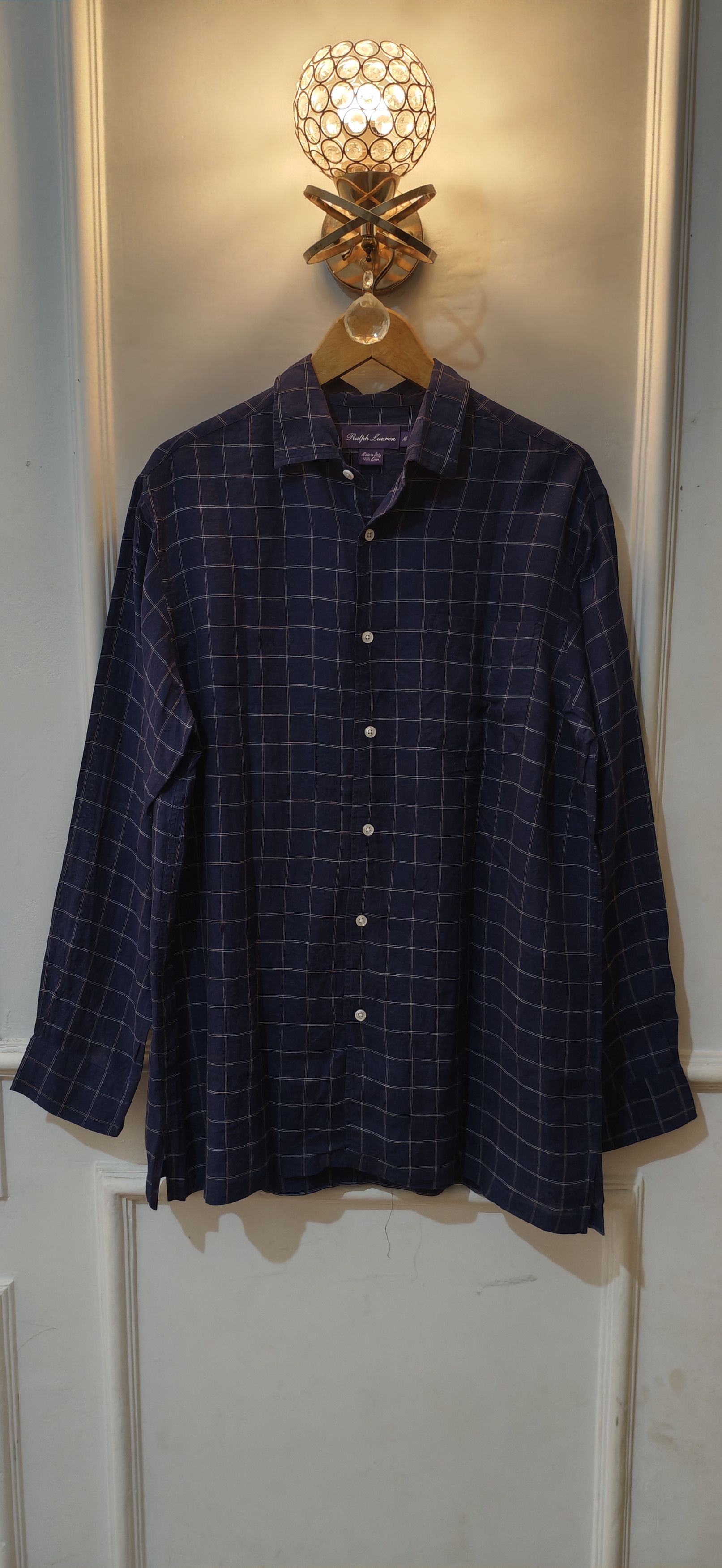 Ralph Lauren Purple Label Linen Shirt Navy Windowpane