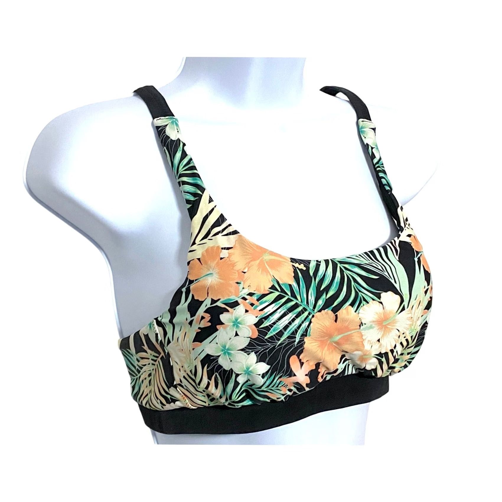 Vintage Lascana Venus Sporty Bikini Top Black Floral Racerback Athletic Top Women 4 Beach Vacation Tropical Nautical 90s-style? Size S / US 4 / IT 40 - 2 Thumbnail
