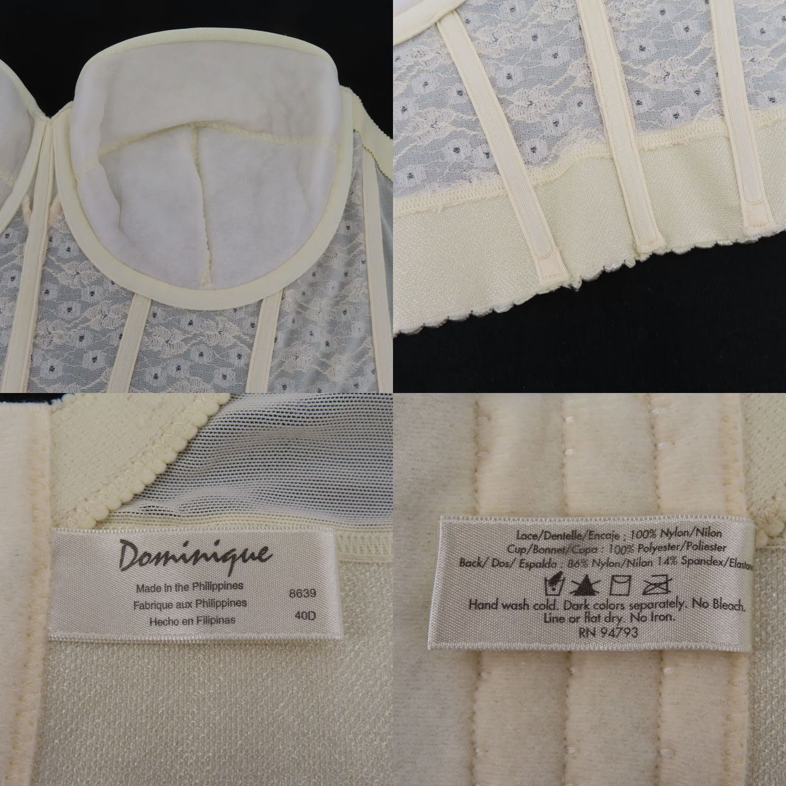 Vintage Dominique Bra 40D Longline Strapless Underwire Floral Ivory Chopper 8639 Womens Size ONE SIZE - 9 Thumbnail