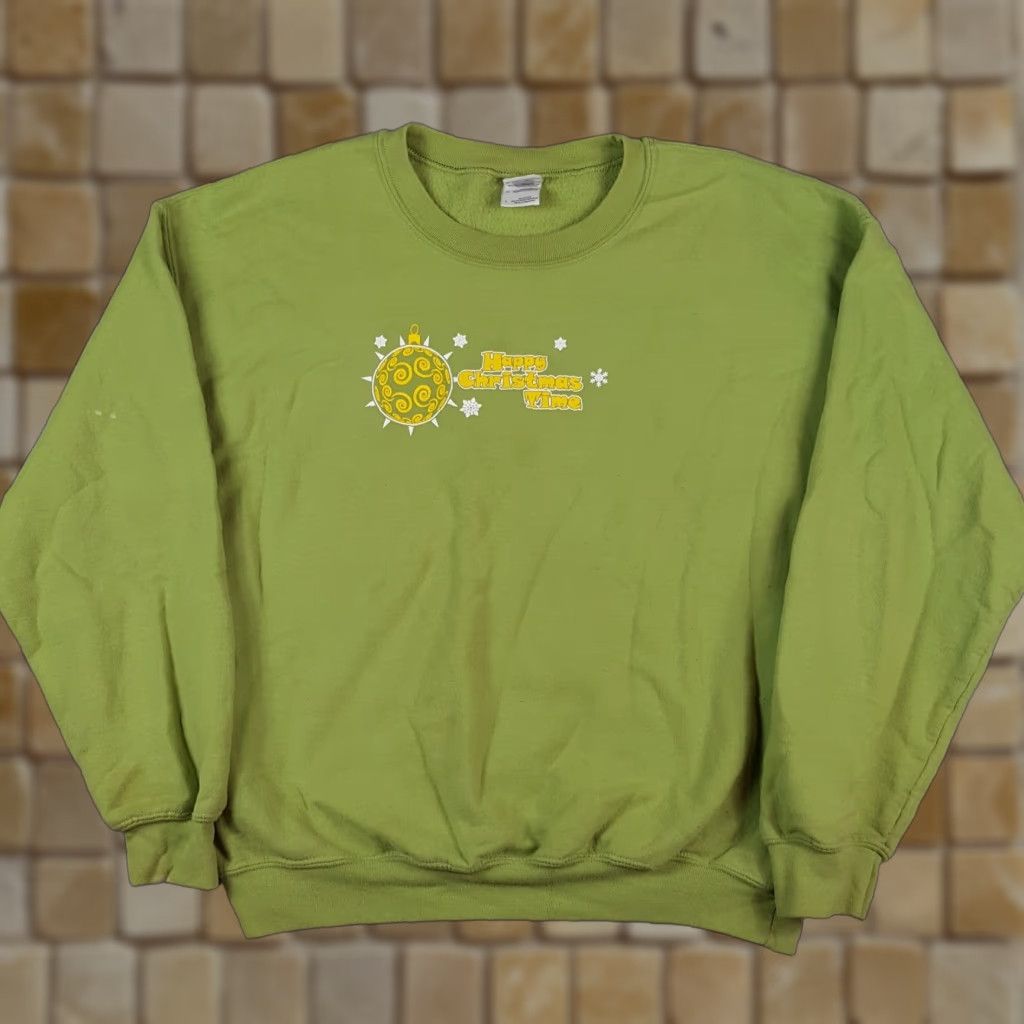 Gildan VINTAGE Y2K Happy Christmas Time Green Women's Size L Crewneck Sweatshirt VTG Pullover Size L / US 10 / IT 46 - 1 Thumbnail