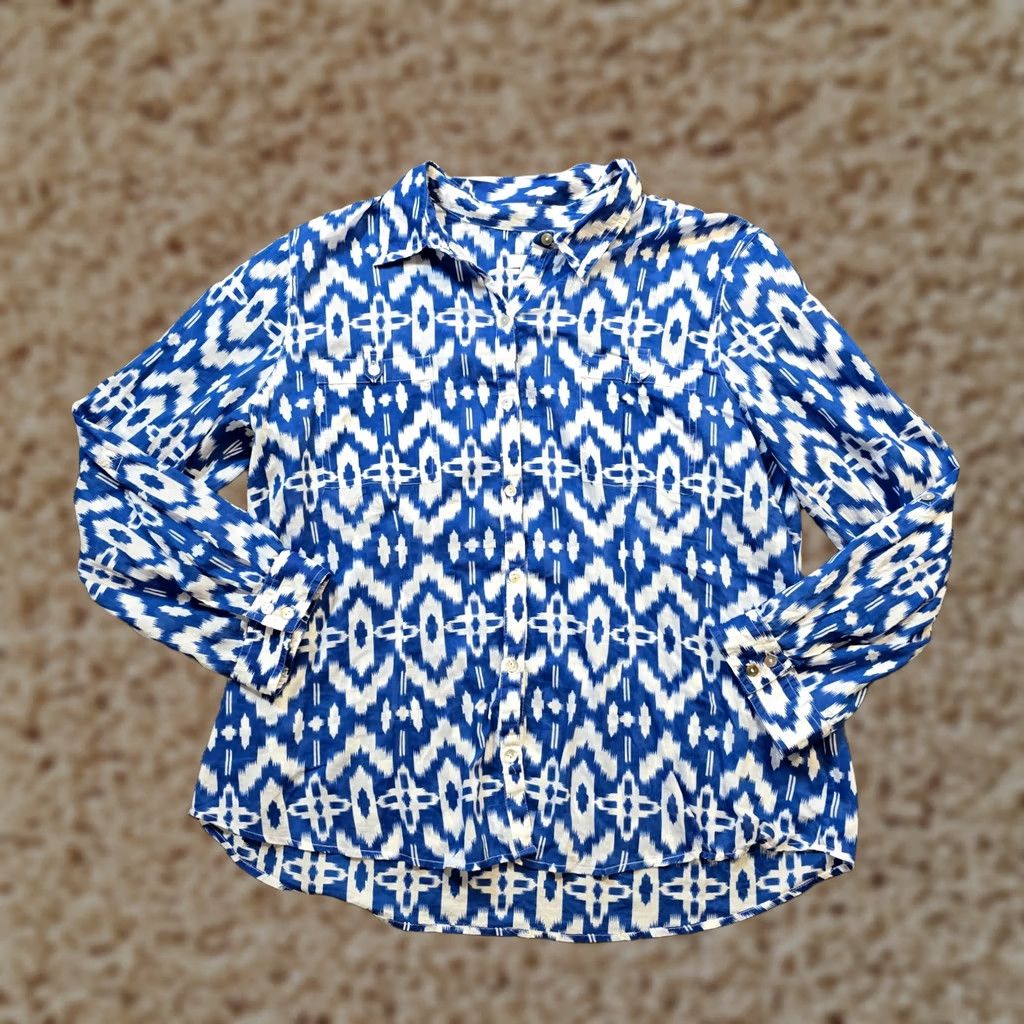 Vintage Chicos Button Up Women Size XL Blue Southwest Argyle Casual Workwear Size XL / US 12-14 / IT 48-50 - 1 Thumbnail