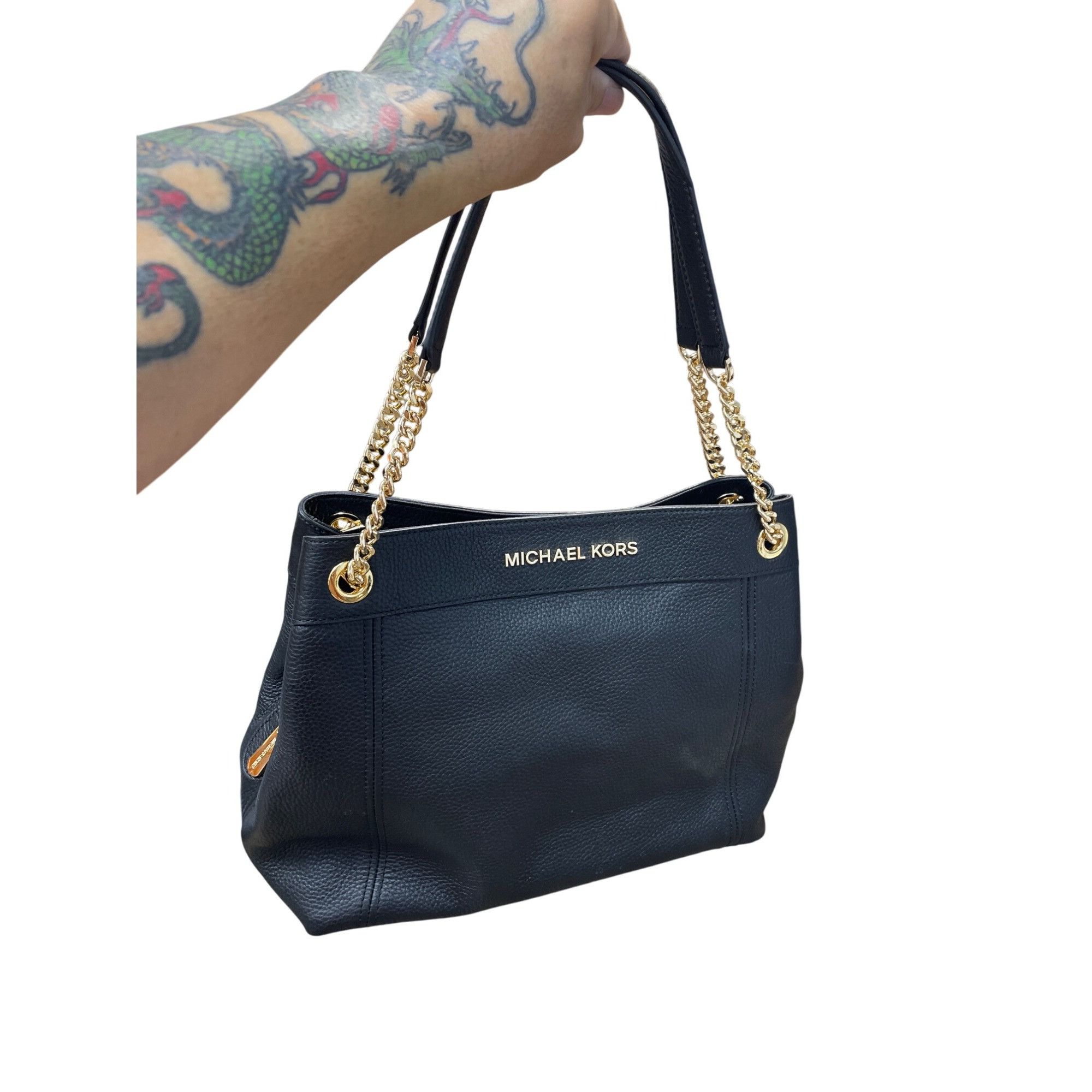 Michael Kors womans Balck Jet Set Large Chain Gold leather S