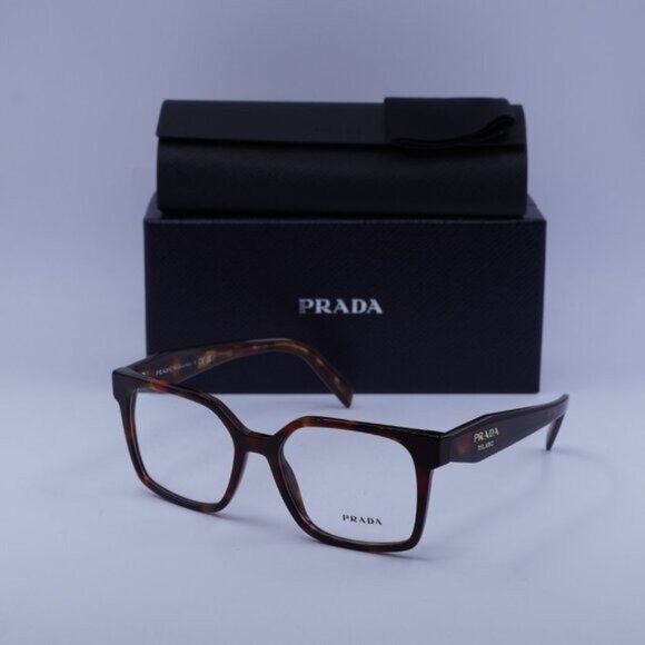 Prada Prada PRB03V 22A1O1 Eyeglasses Poppy Havana 54mm Square Size ONE SIZE - 8 Thumbnail