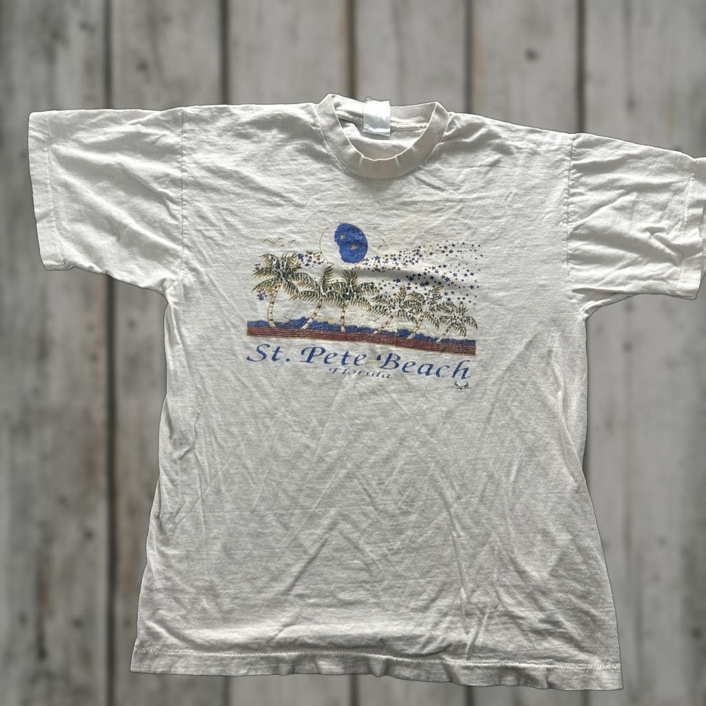 Vintage VINTAGE St Pete Beach Shirt Mens Medium White Florida Palm Trees Moon 90s Size US L / EU 52-54 / 3 - 1 Thumbnail