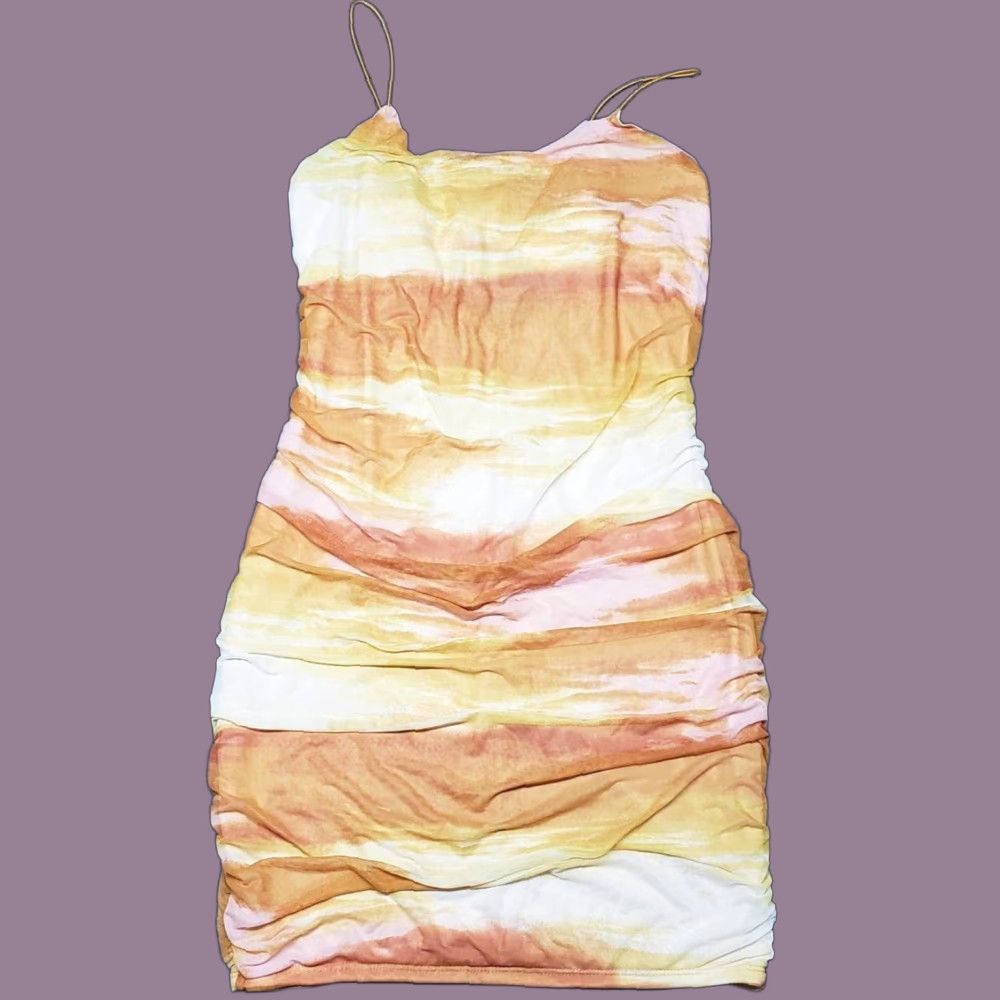 Vintage Rue21 Bodycon Dress Womens Plus 2XOrange Sunset Stretch Ruched Knee Length New Size XXL / US 16-18 / IT 52-54 - 1 Thumbnail