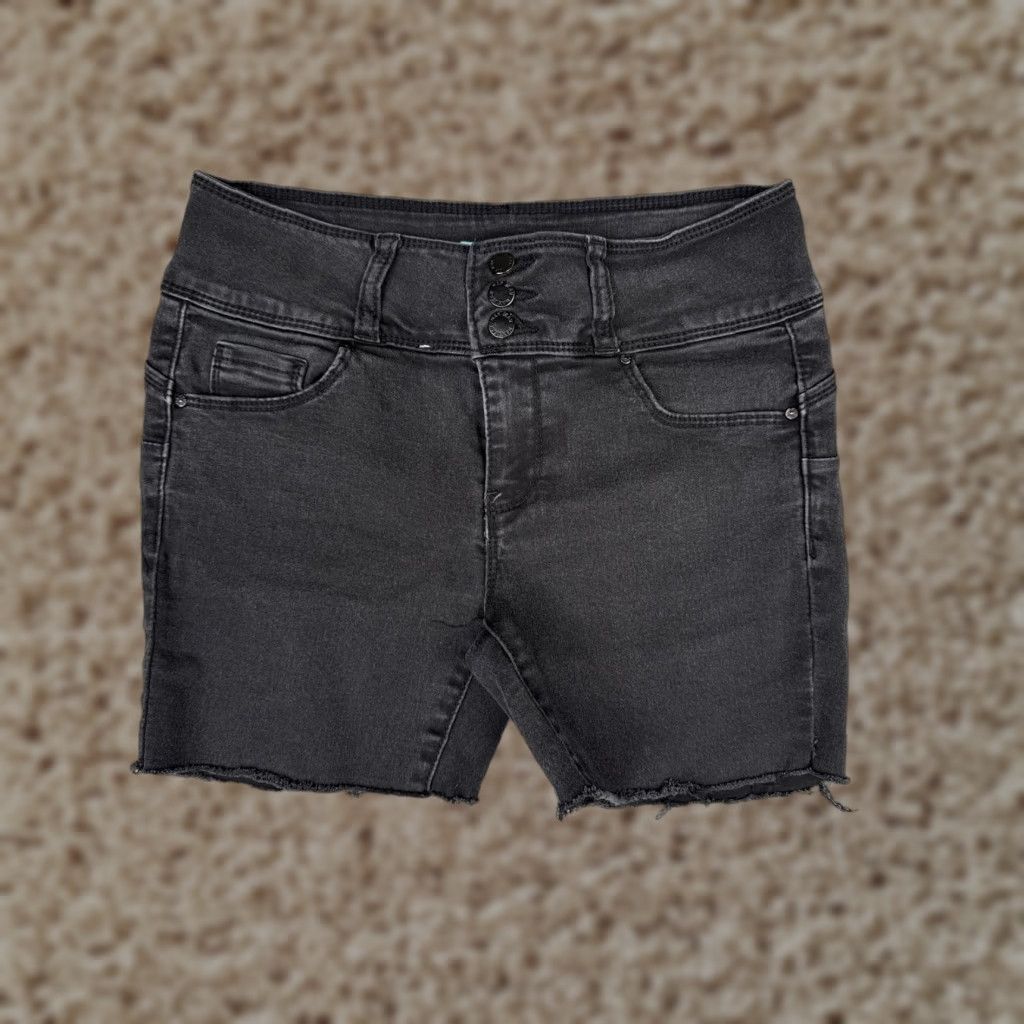 Vintage Wax Jean Shorts Juniors 7 Black Denim High Rise Cut-Off Raw Hem Stretch Womens Size 28" / US 6 / IT 42 - 1 Thumbnail