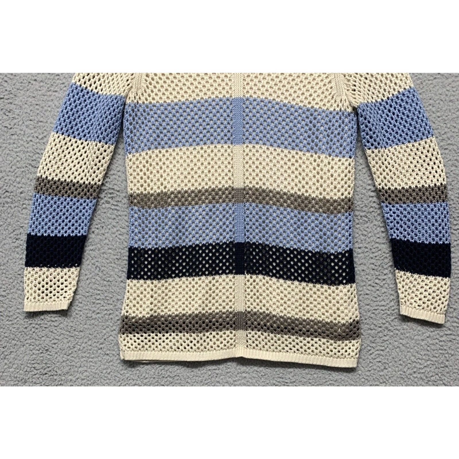 Croft & Barrow Croft & Barrow Women’s Long Sleeve Knitted Top Stripe Cream Blue Tones V-Neck M Blue Tan Size M / US 6-8 / IT 42-44 - 3 Thumbnail