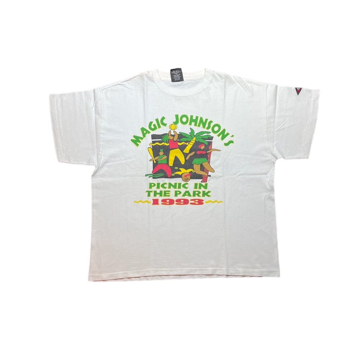 image of Vintage 1993 Cross Colours Magic Johnson Picnic In The Park in White, Men's (Size XL)