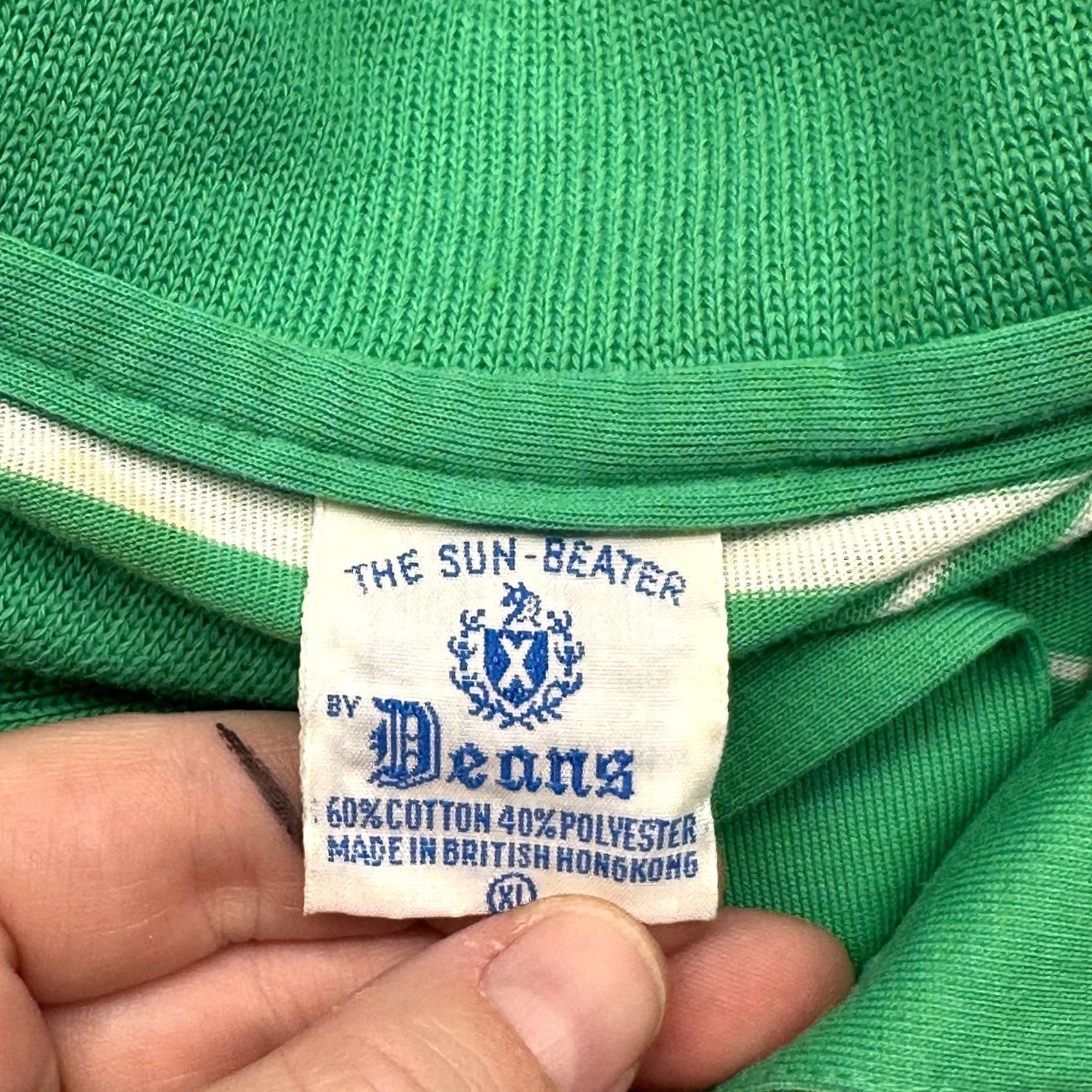 Vintage VINTAGE The Sun Beater Deans Polo Shirt Mens XL Striped Green Hong Kong Polo Shirt XL Mens Green Deans 80s Size US XL / EU 56 / 4 - 3 Thumbnail