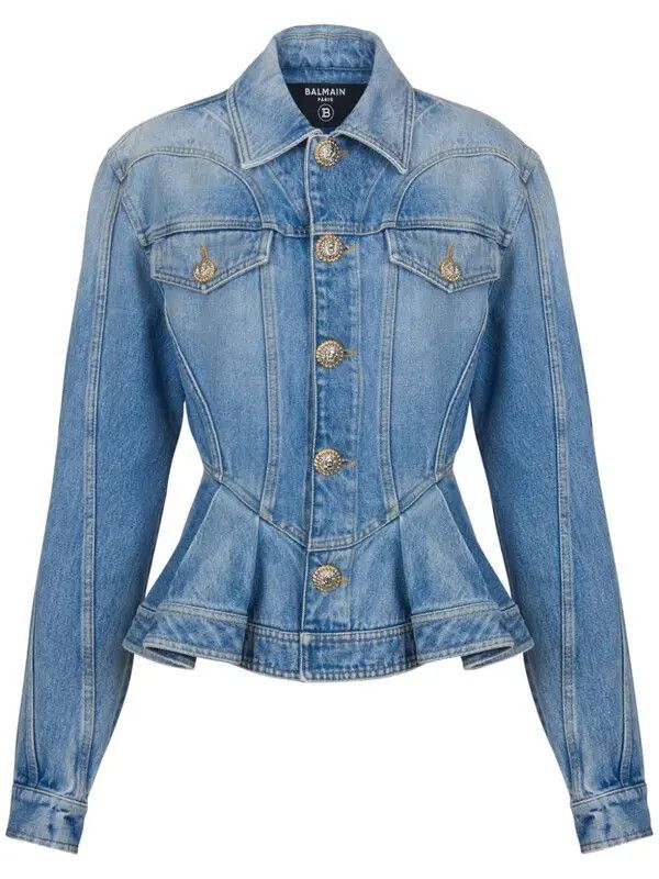 Balmain o1s1wg110825 Logo Buttons Pleated Denim Blazer in Blue Size L / US 10 / IT 46 - 1 Thumbnail