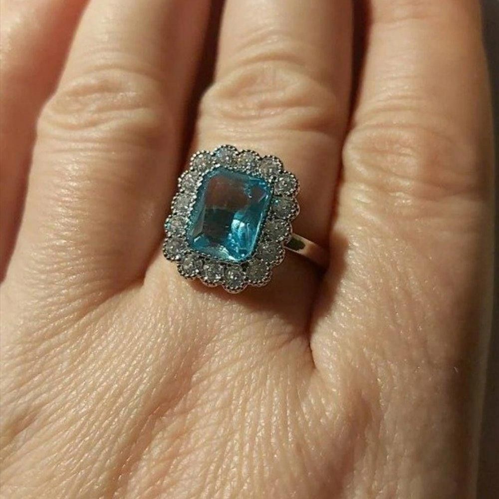 Designer Blue Inlaid Aquamarine Rhinestone Silver Ring - Size 5 Size ONE SIZE - 8 Thumbnail