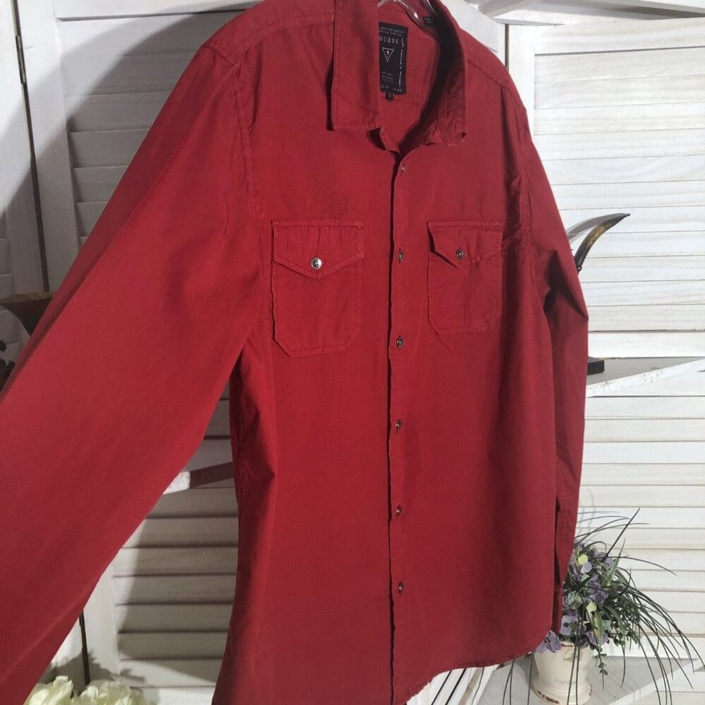 Guess Guess Classic Fit red casual shirt long sleeves cotton Sz L Size US L / EU 52-54 / 3 - 3 Thumbnail