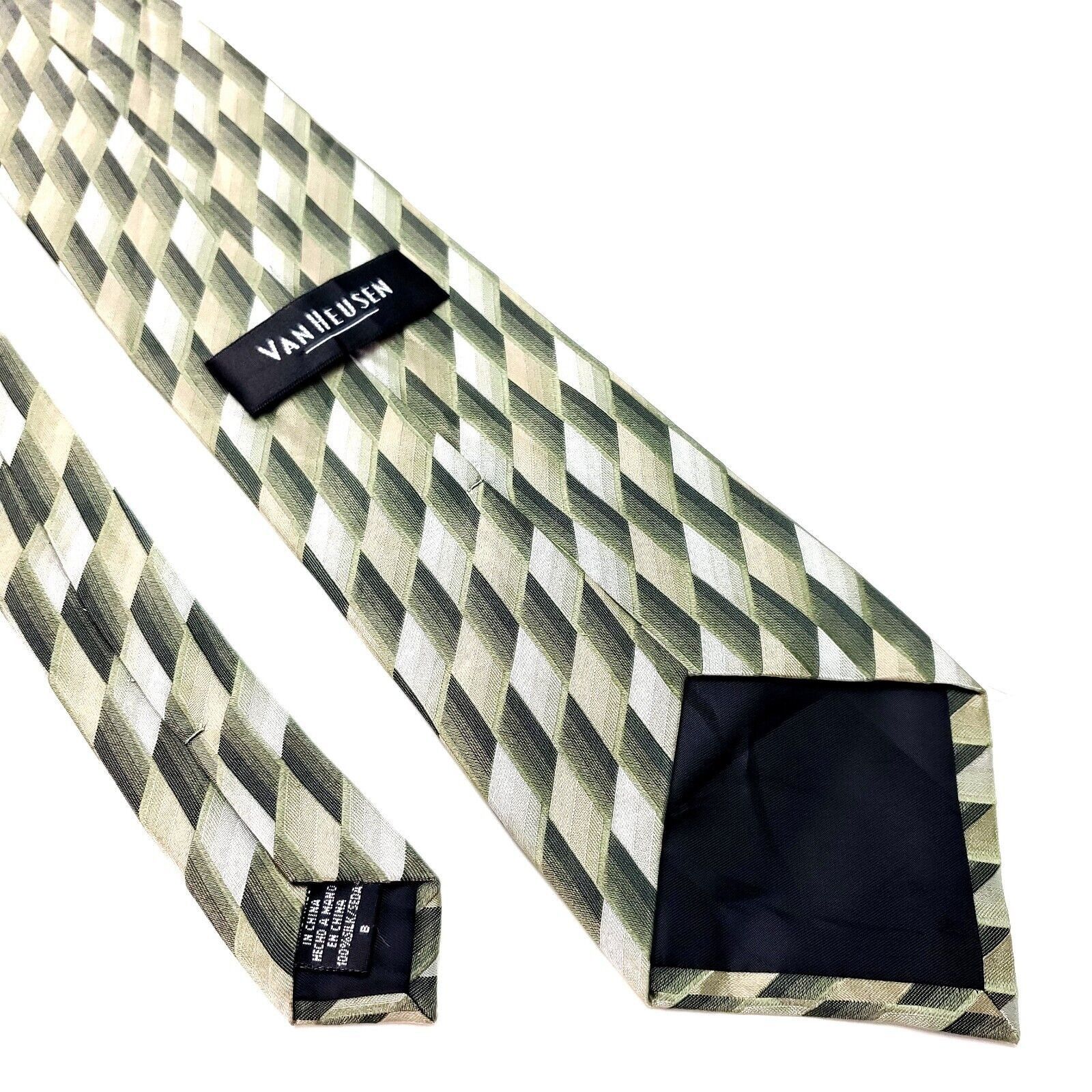 Van Heusen Van Heusen Silk Tie Green Beige Print Wide Size ONE SIZE - 3 Thumbnail