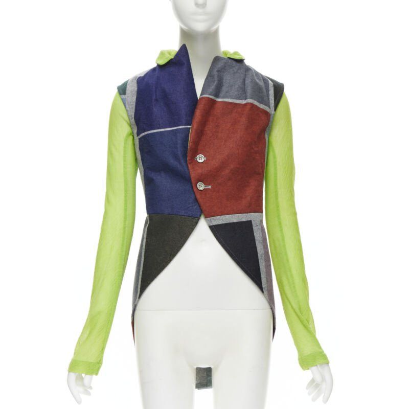 vintage COMME DES GARCONS 1995 colorblock wool green sleeves layered vest M