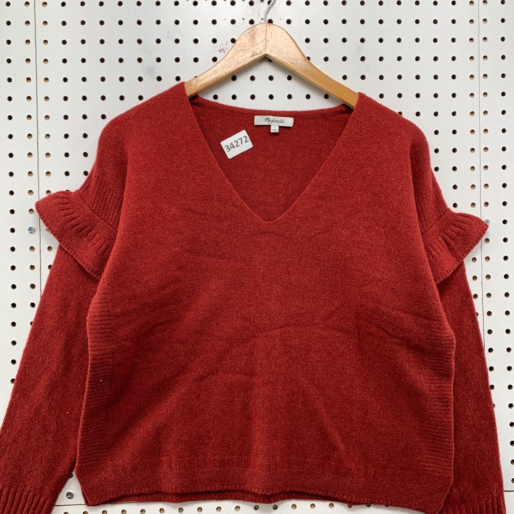 Madewell VINTAGE Madewell Merino Woo Sweater Womens Small Red Ruffled 20.5x20.5 Size S / US 4 / IT 40 - 6 Thumbnail
