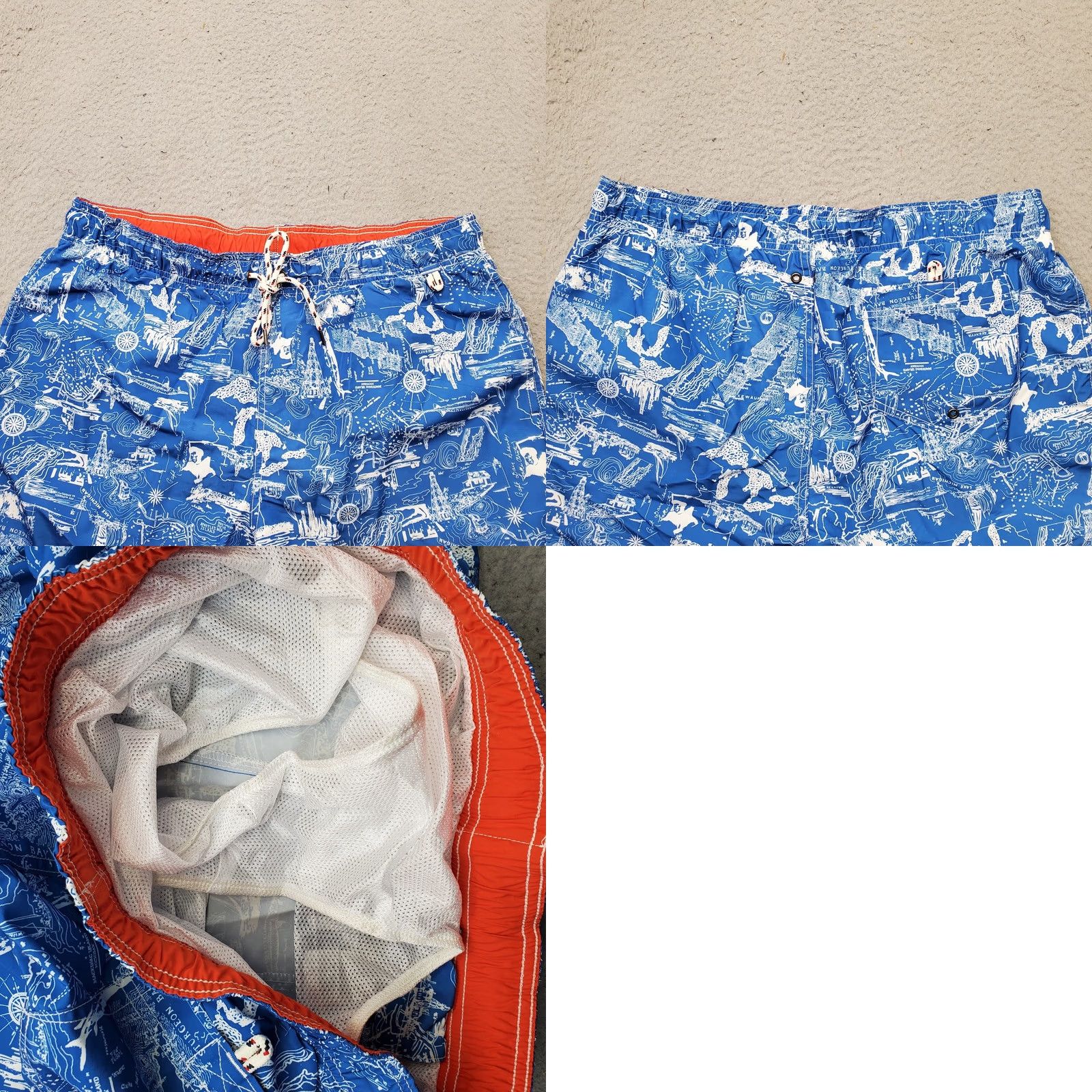 Lands' End Lands' End Mens Swim Trunks Trunks: Mens Size L Multicolor Great Lakes Map Drawstring Waist Swimsuit Bottom Beach Pockets Size US 33 - 8 Thumbnail