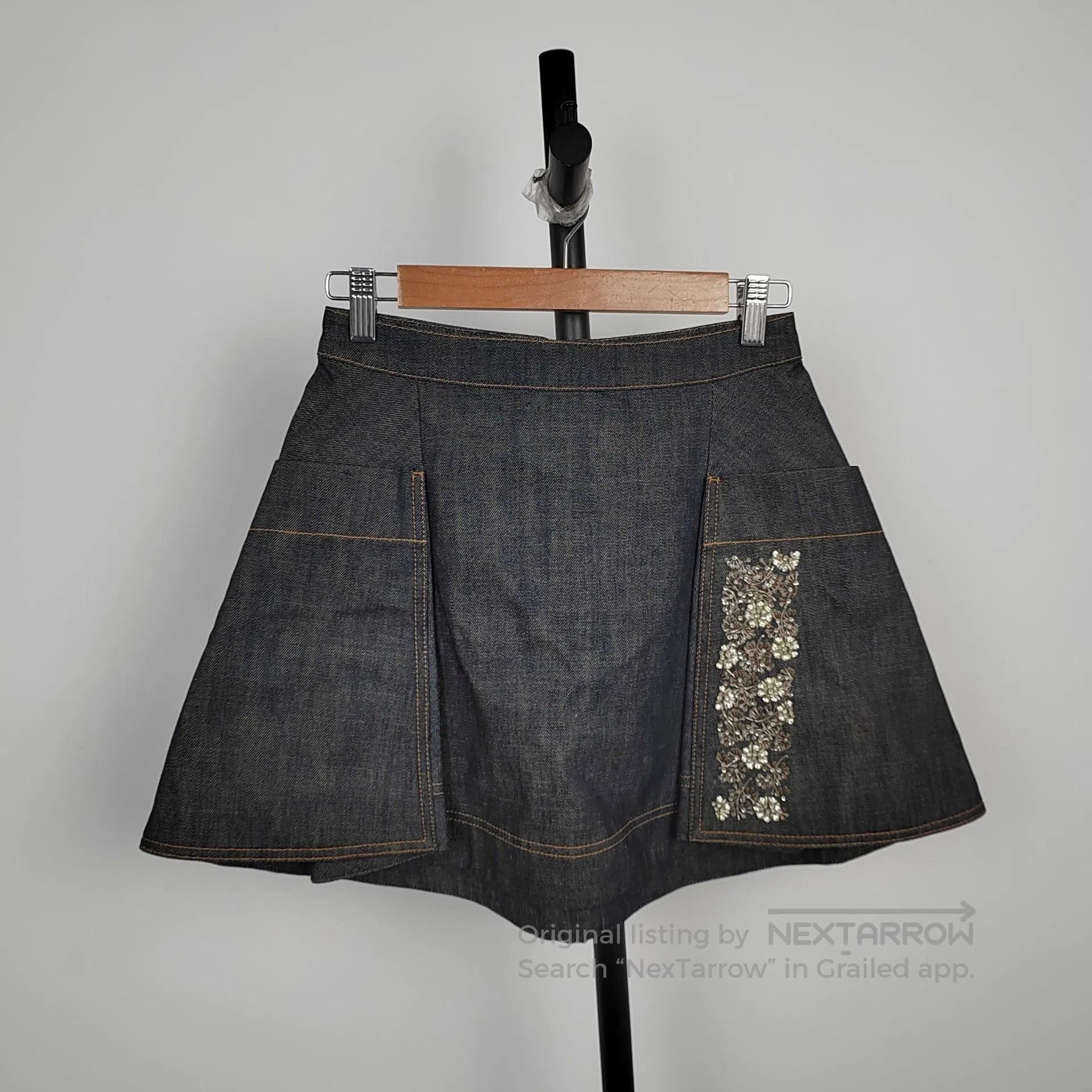 Dior Dior Dark Blue Rhinestone Beaded Denim Skirt. Size 35" - 8 Thumbnail