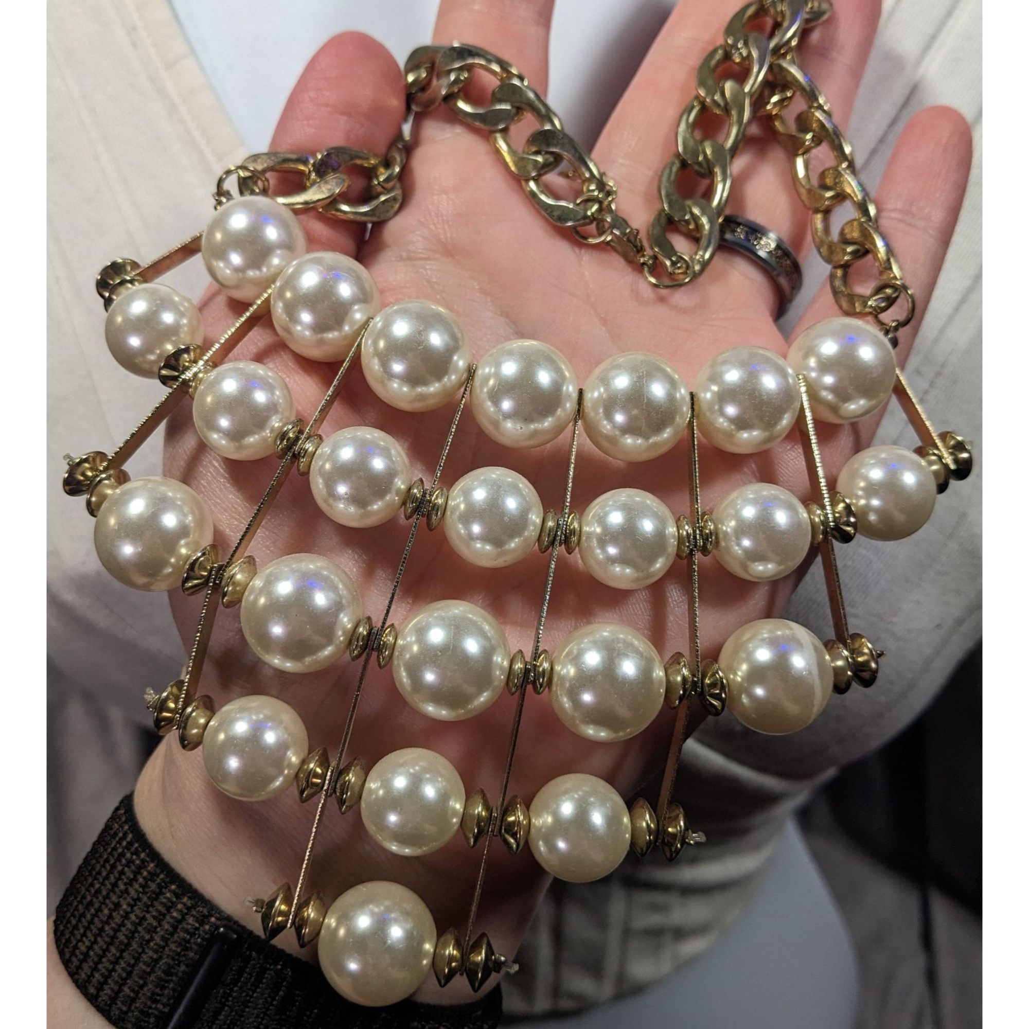 Other Vintage Art Deco Steampunk Faux Pearl Gold Tone Hinged Bib N Size ONE SIZE - 8 Thumbnail