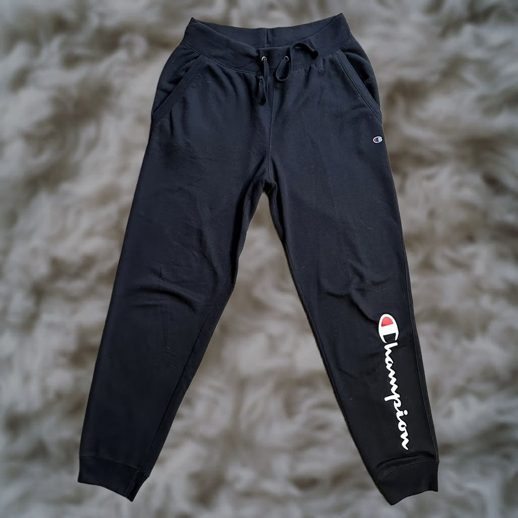 Champion Champion Sweatpants Womens Medium Black Fleece Joggers Pockets Spellout Drawstring Size 29" - 1 Thumbnail