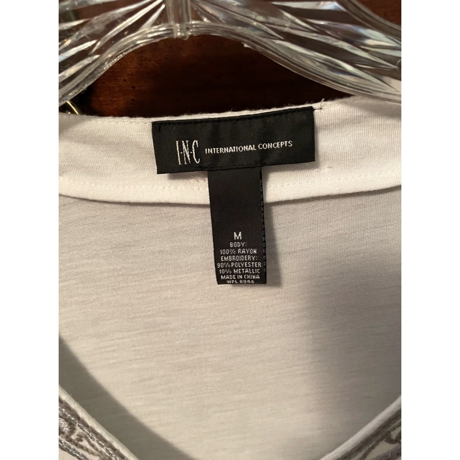 Vintage INC International Concepts Blouse Shirt Women's Medium White Embroidered Silver 3/4 Sleeve V-Neck Tunic Size M / US 6-8 / IT 42-44 - 3 Thumbnail