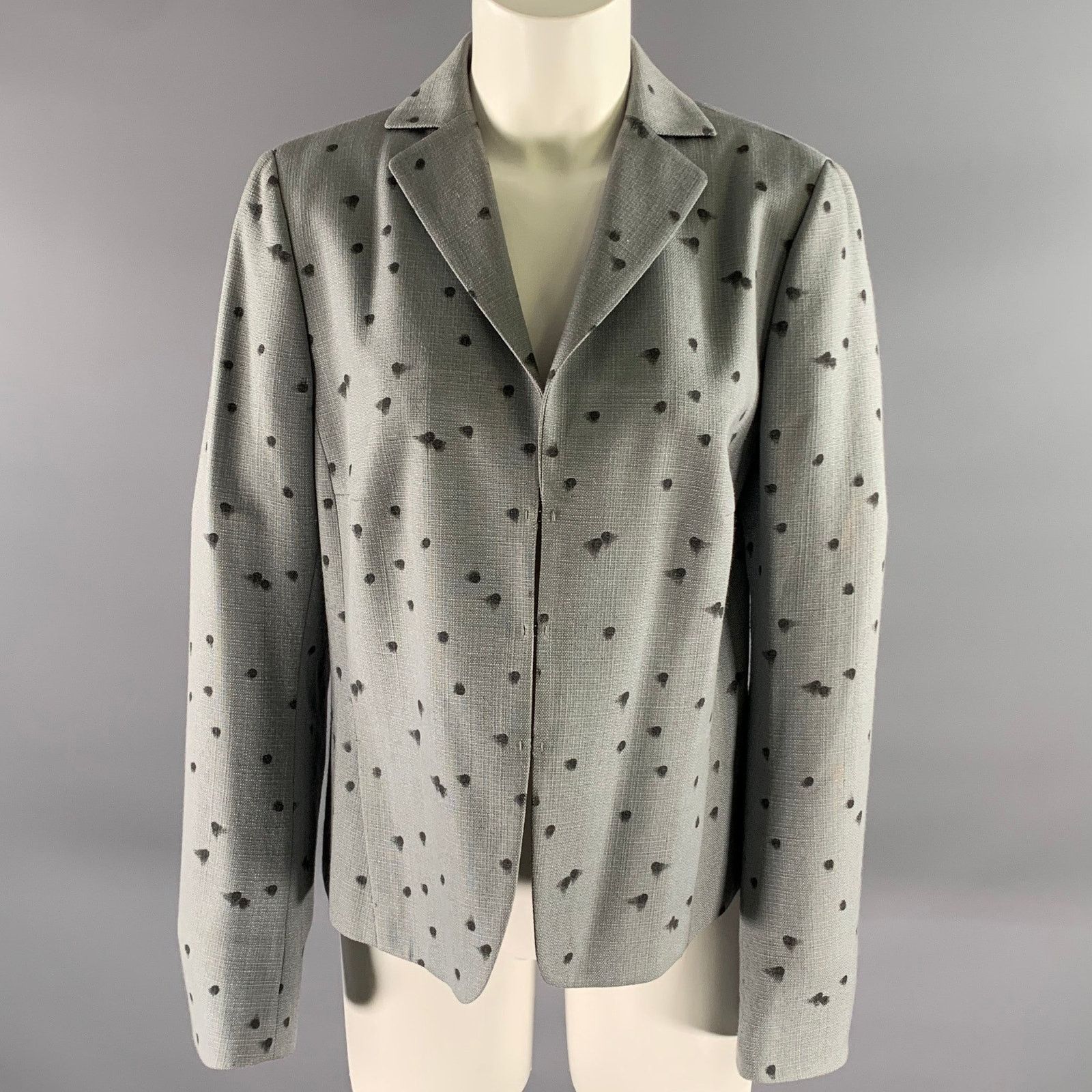 Akris AKRIS Size 12 Grey Black Viscose Wool Spotted Cropped Blazer Size XL / US 12-14 / IT 48-50 - 1 Thumbnail