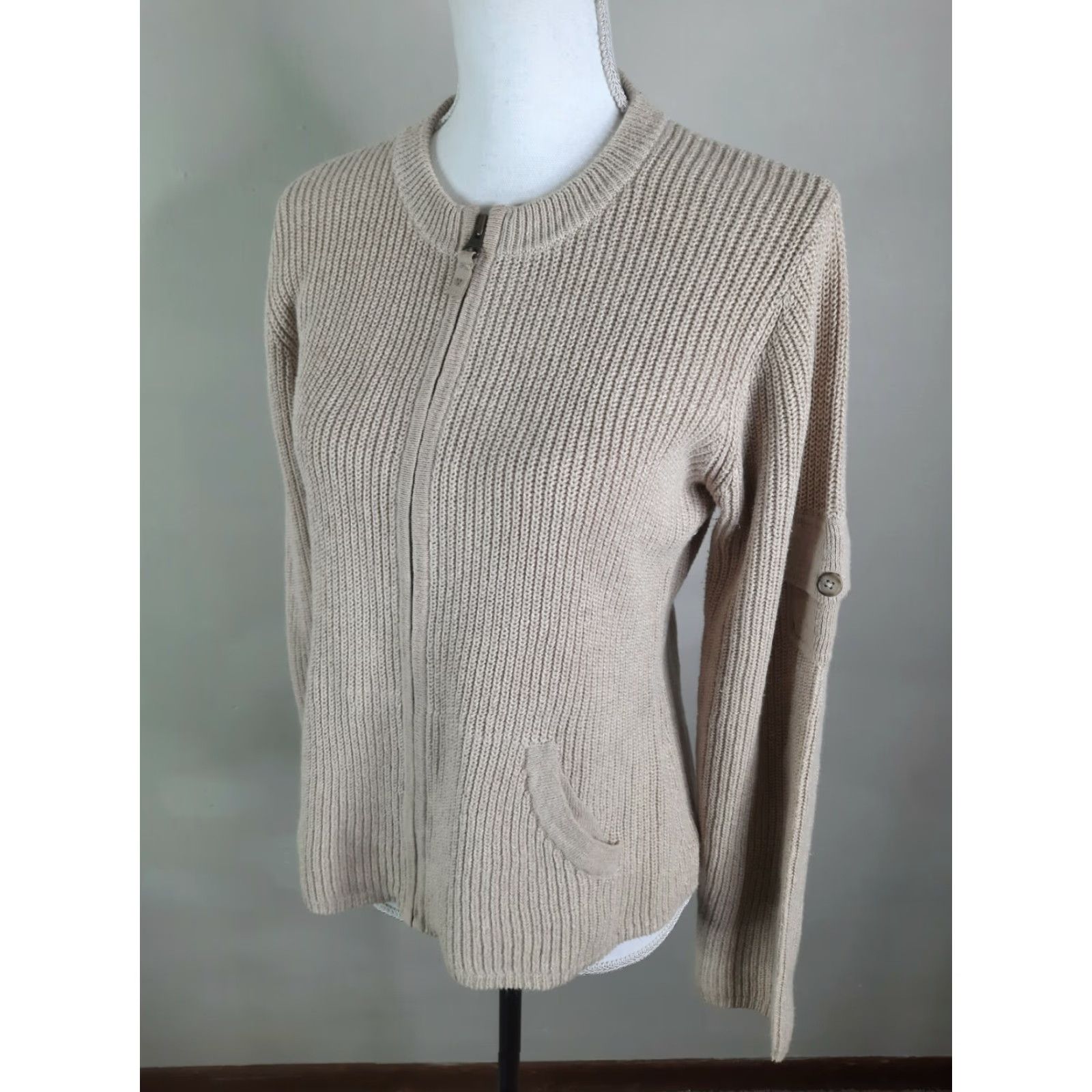 Vintage Woolrich Cardigan Sweater Jacket Full Zip Beige M Womens Woolrich Oat Mix Full Zip Beige S6C Size M / US 6-8 / IT 42-44 - 6 Thumbnail
